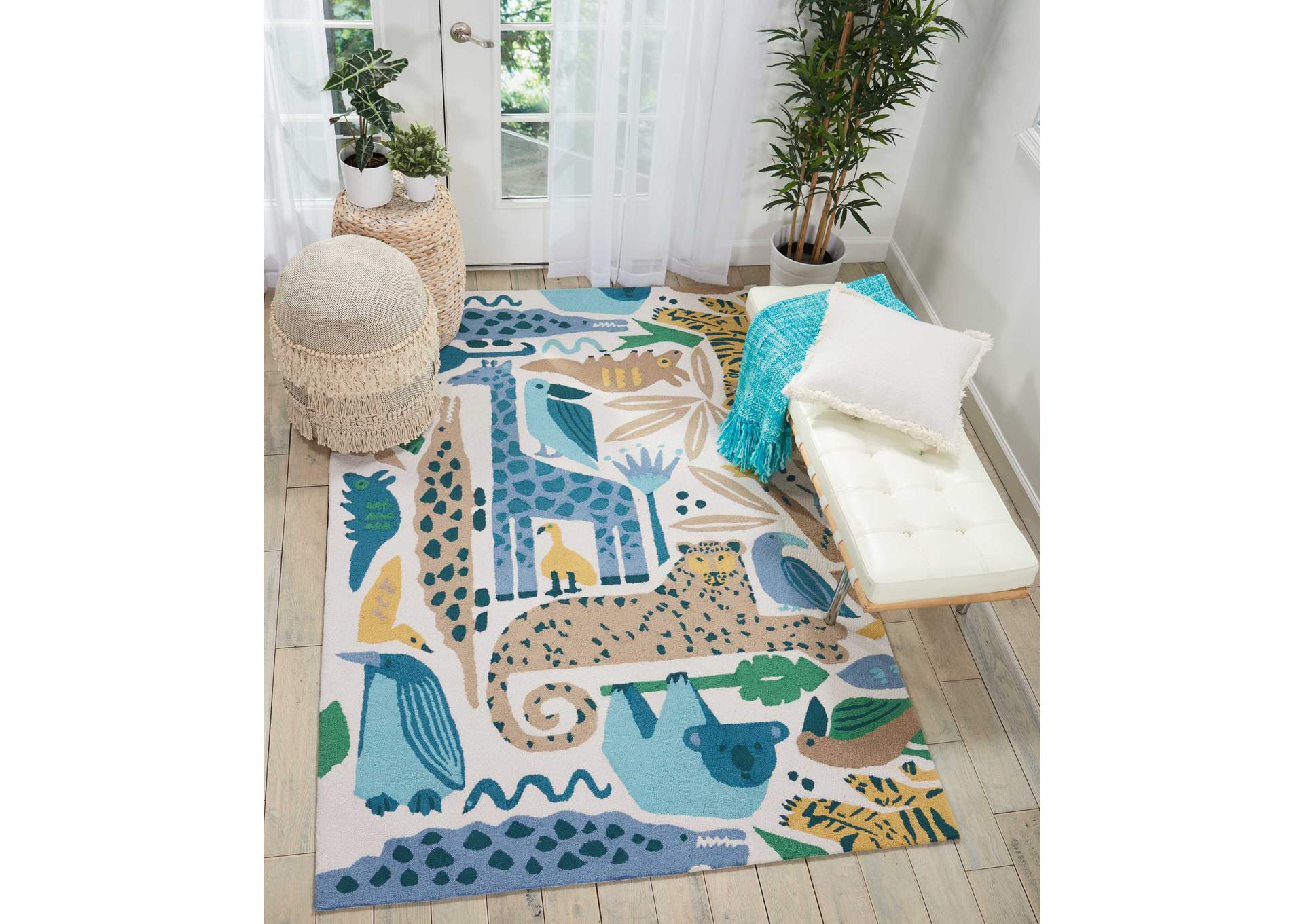 Nourison Bailey DS400 Blue and Beige 5'x8' Kids Area Rug,Nourison