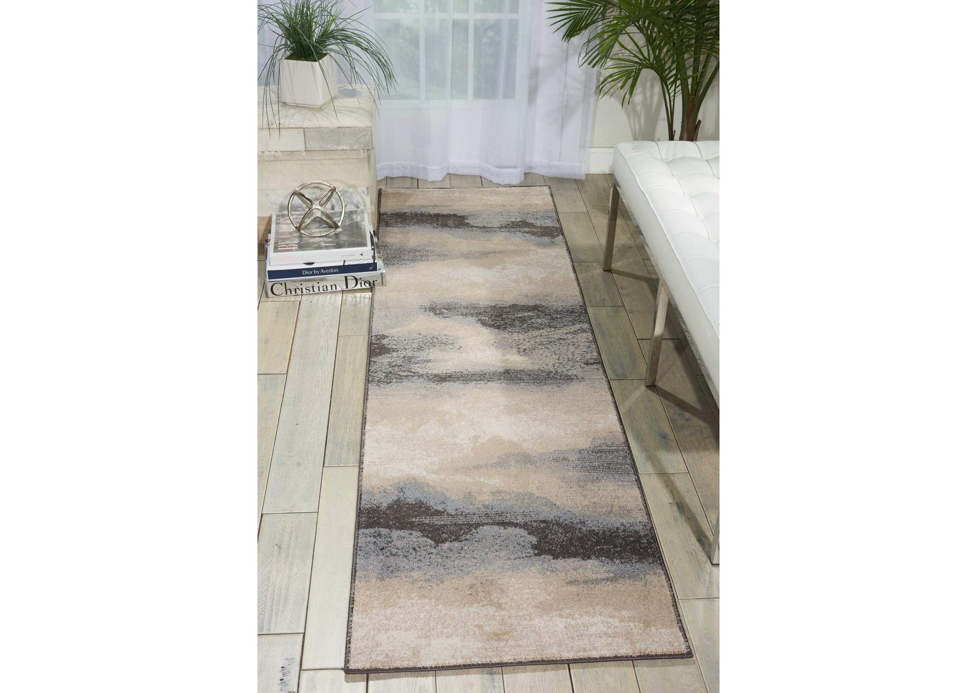 Nourison Maxell MAE06 Grey and Ivory 10' Runner Stormcloud Hallway Rug,Nourison