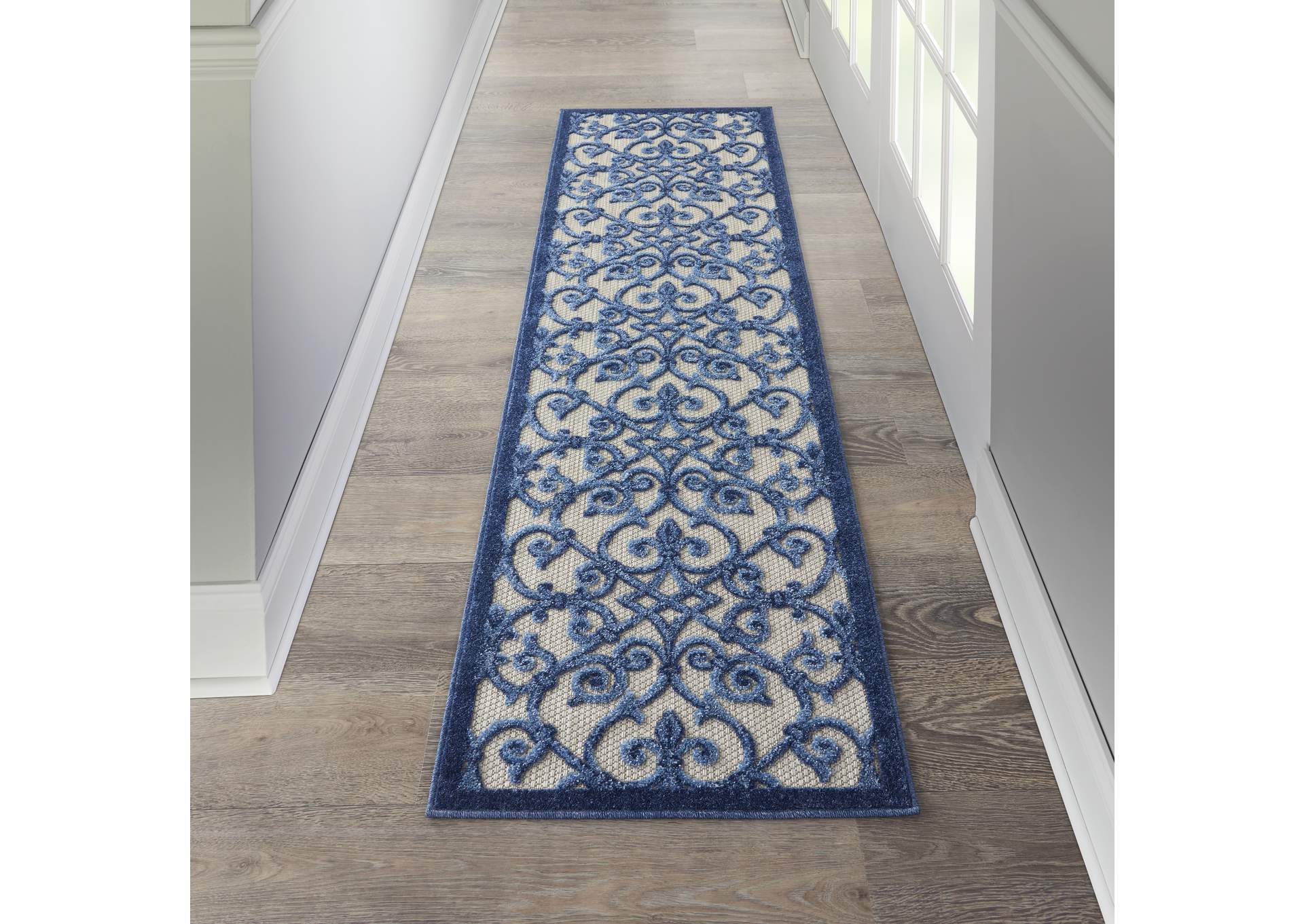 Nourison Aloha 6' Runner Blue Patio Area Rug,Nourison