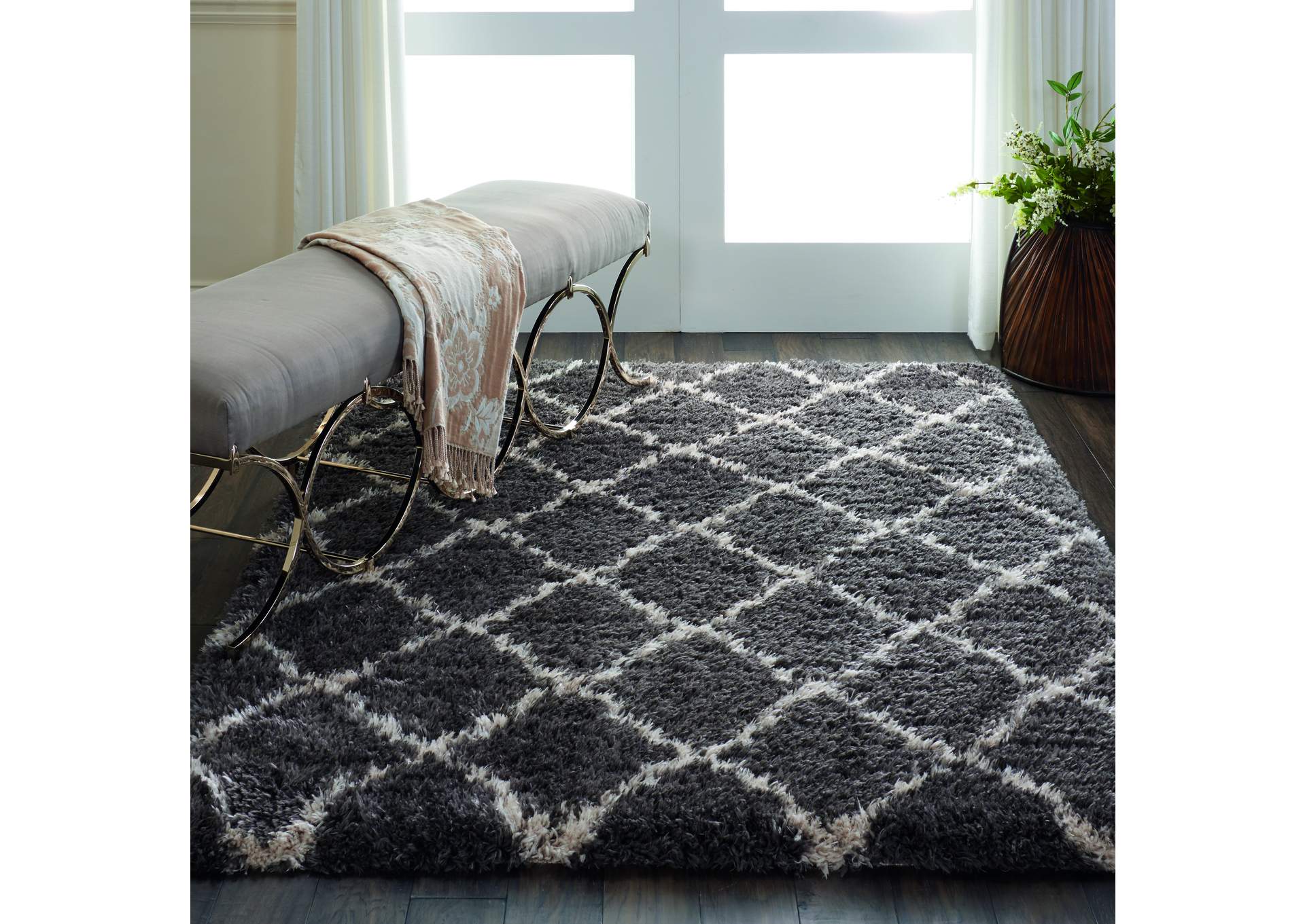 Nourison Luxe Shag LXS02 Dark Grey 5'x7' Moroccan Area Rug,Nourison