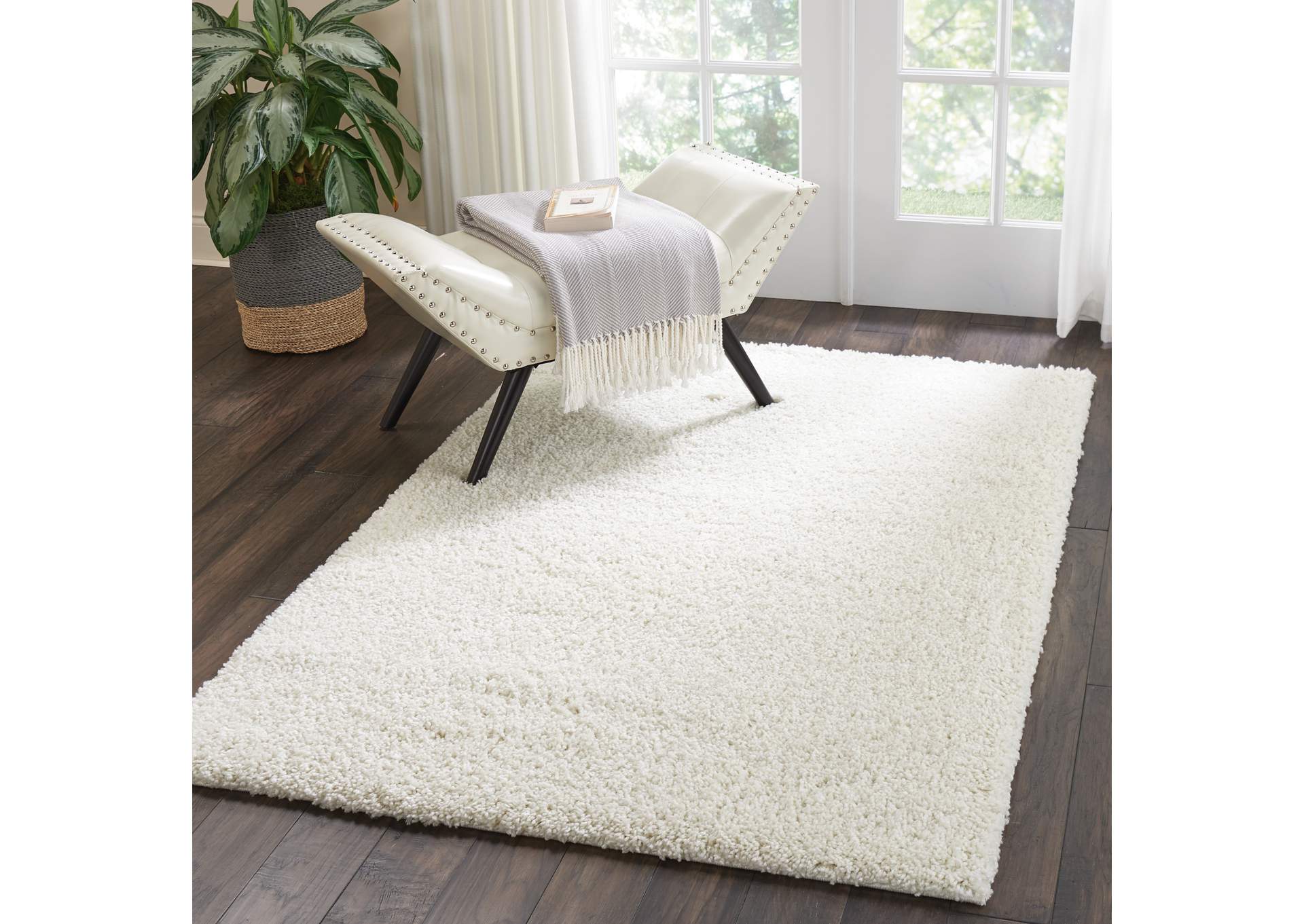 Nourison Malibu Shag MSG01 White 4'x6' Area Rug,Nourison
