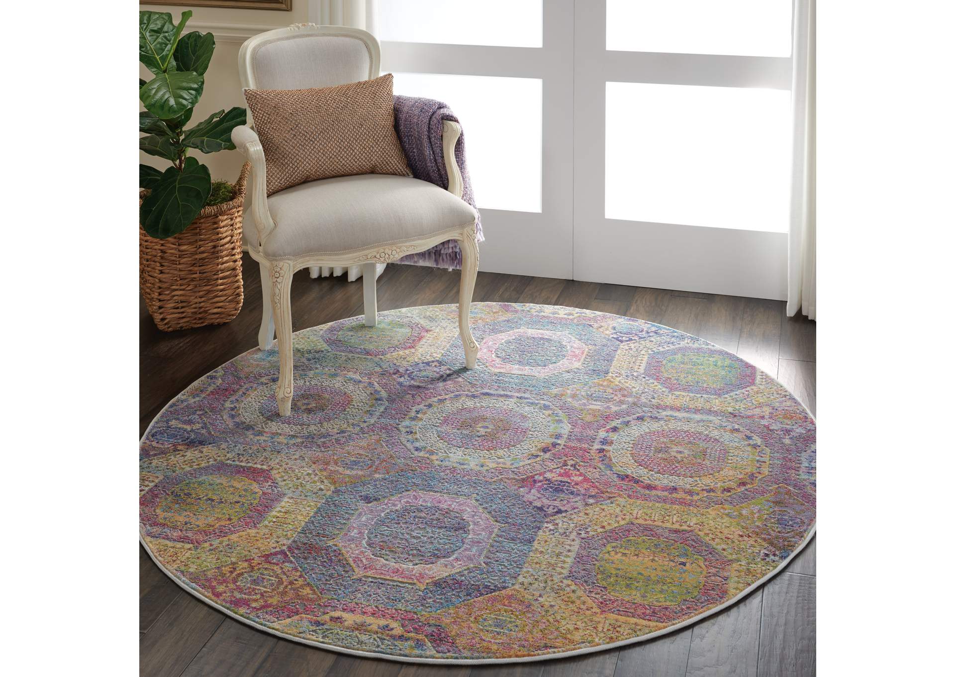 Nourison Ankara Global ANR05 Multicolor 6' Round Boho Area Rug,Nourison