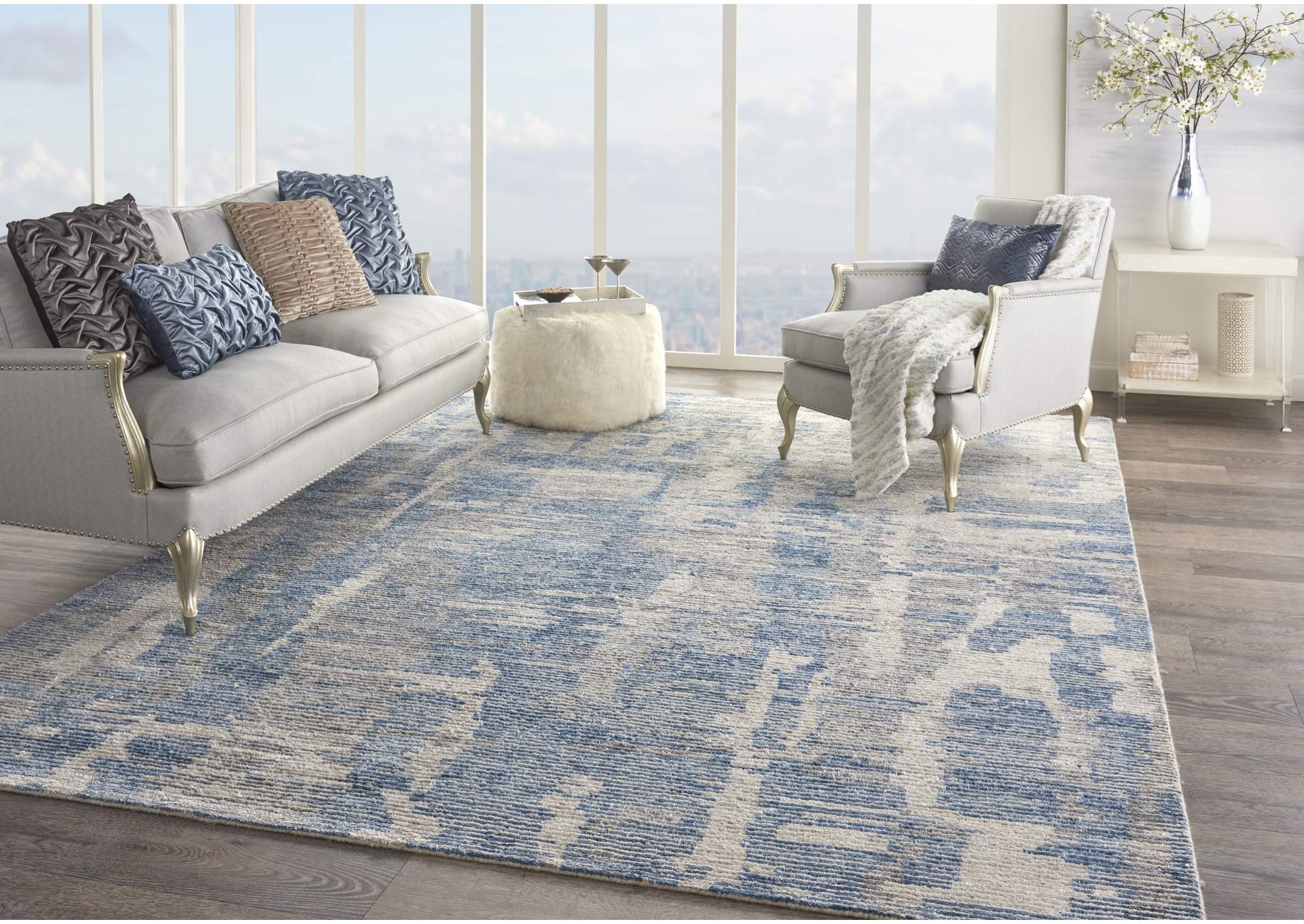 Nourison Ellora ELL01 Blue and Grey 10'x14' Oversized Handmade Rug,Nourison