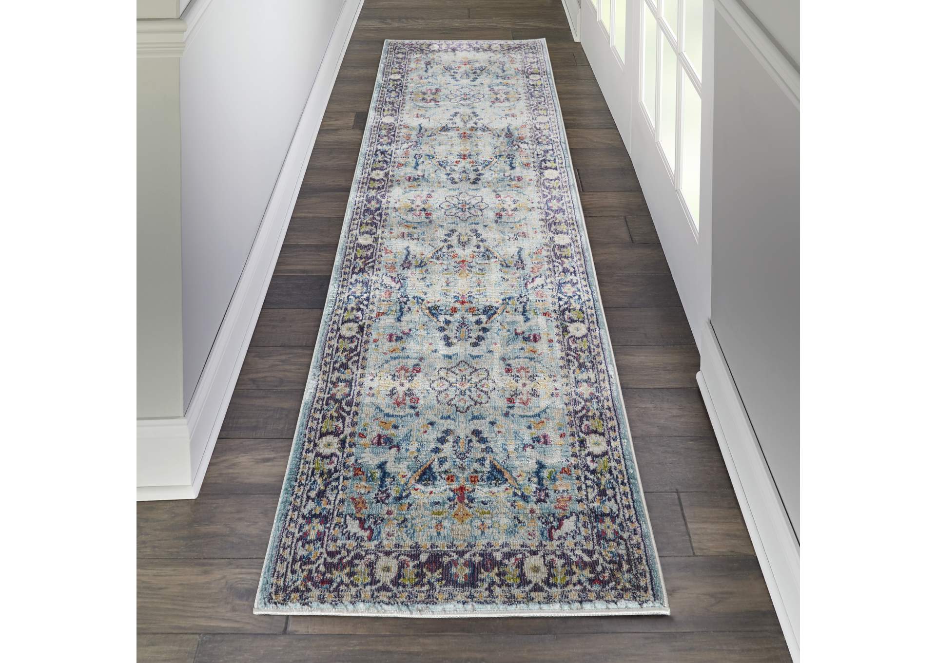 Nourison Ankara Global ANR14 Light Blue Multicolor 6' Runner Textured Hallway Rug,Nourison