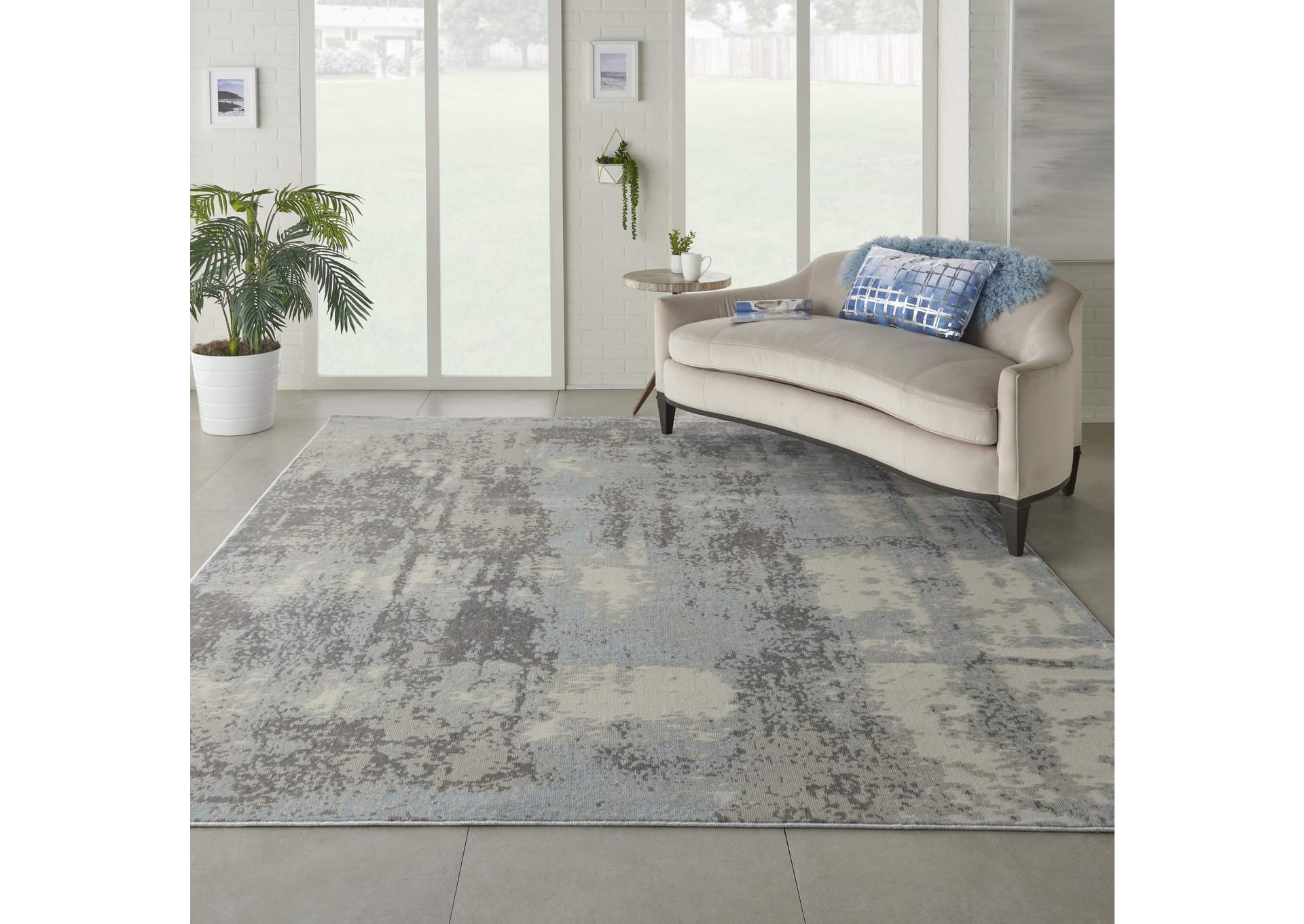 Nourison Etchings 8' x 10' Grey/Light Blue Painterly Area Rug,Nourison