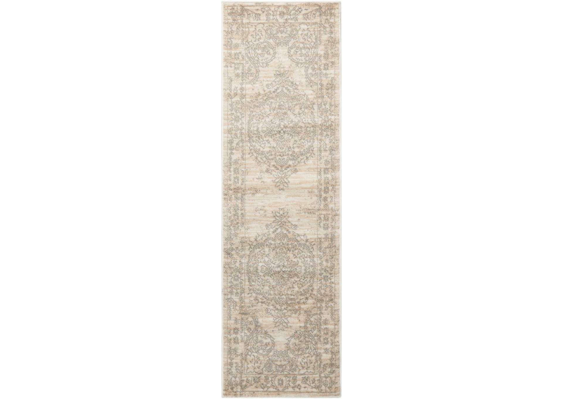 Nourison Euphoria EUP04 White and Beige 8' Runner Hallway Rug,Nourison