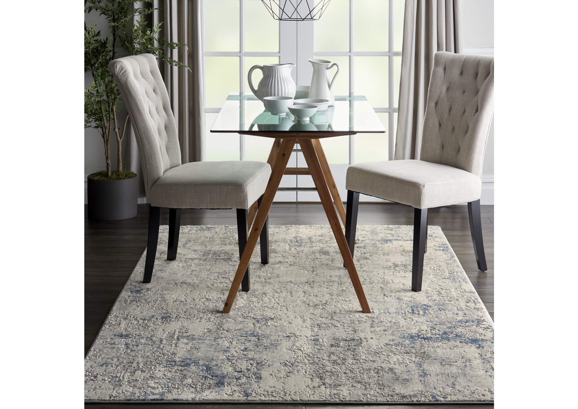 Nourison Rustic Textures RUS07 Slate Blue and Ivory 4'x6' Abstract Area Rug,Nourison