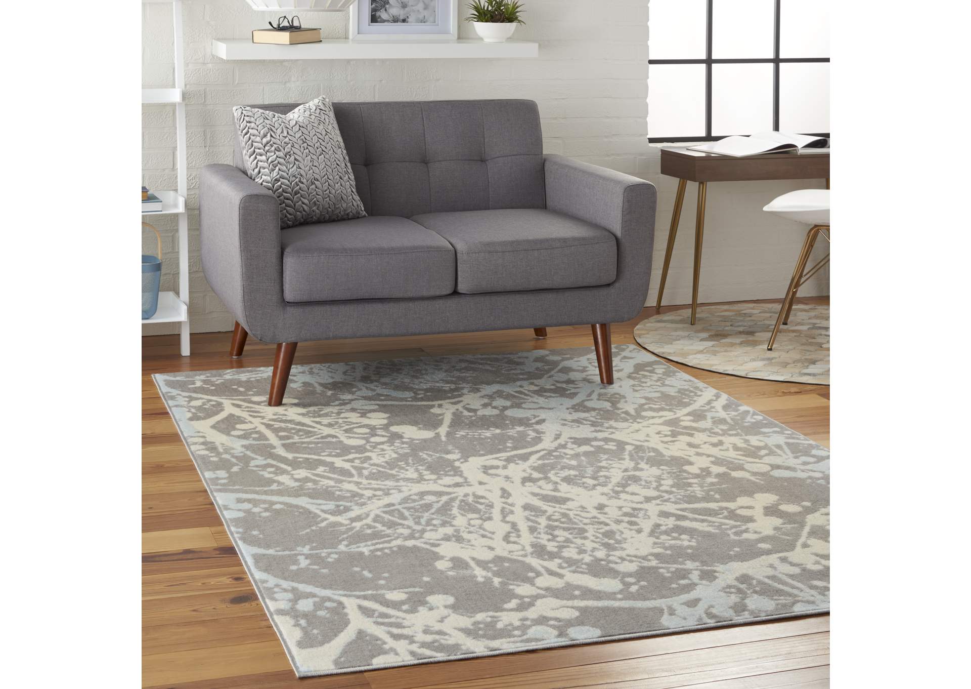 Nourison Jubilant JUB12 Grey and Blue 4'x6' Contemporary Area Rug,Nourison