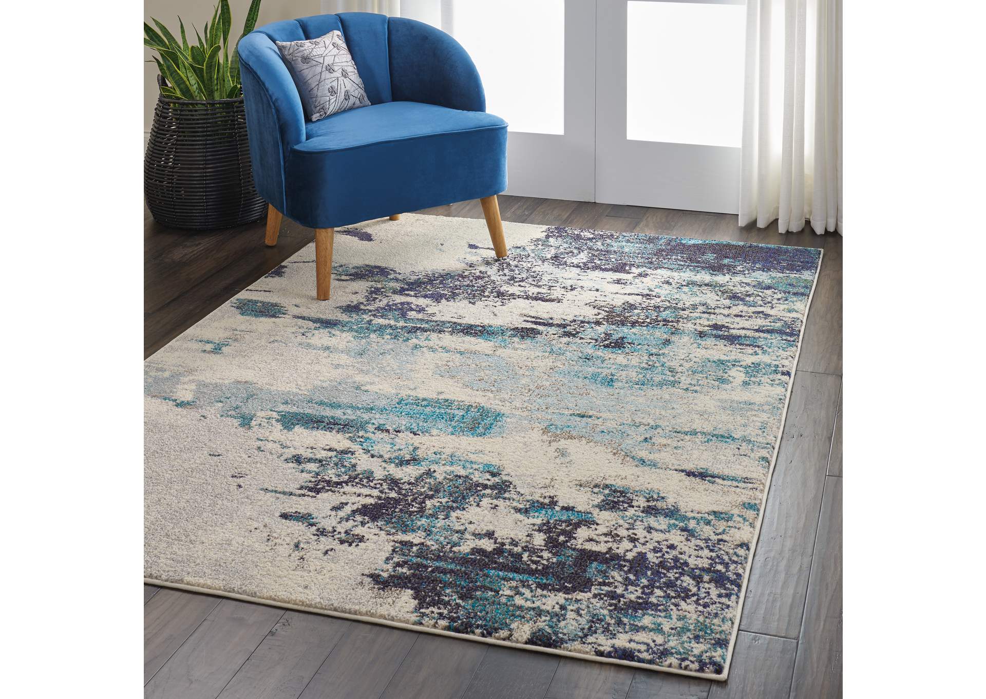 Nourison Celestial CES02 Blue and White 5'x7' Beach Area Rug,Nourison