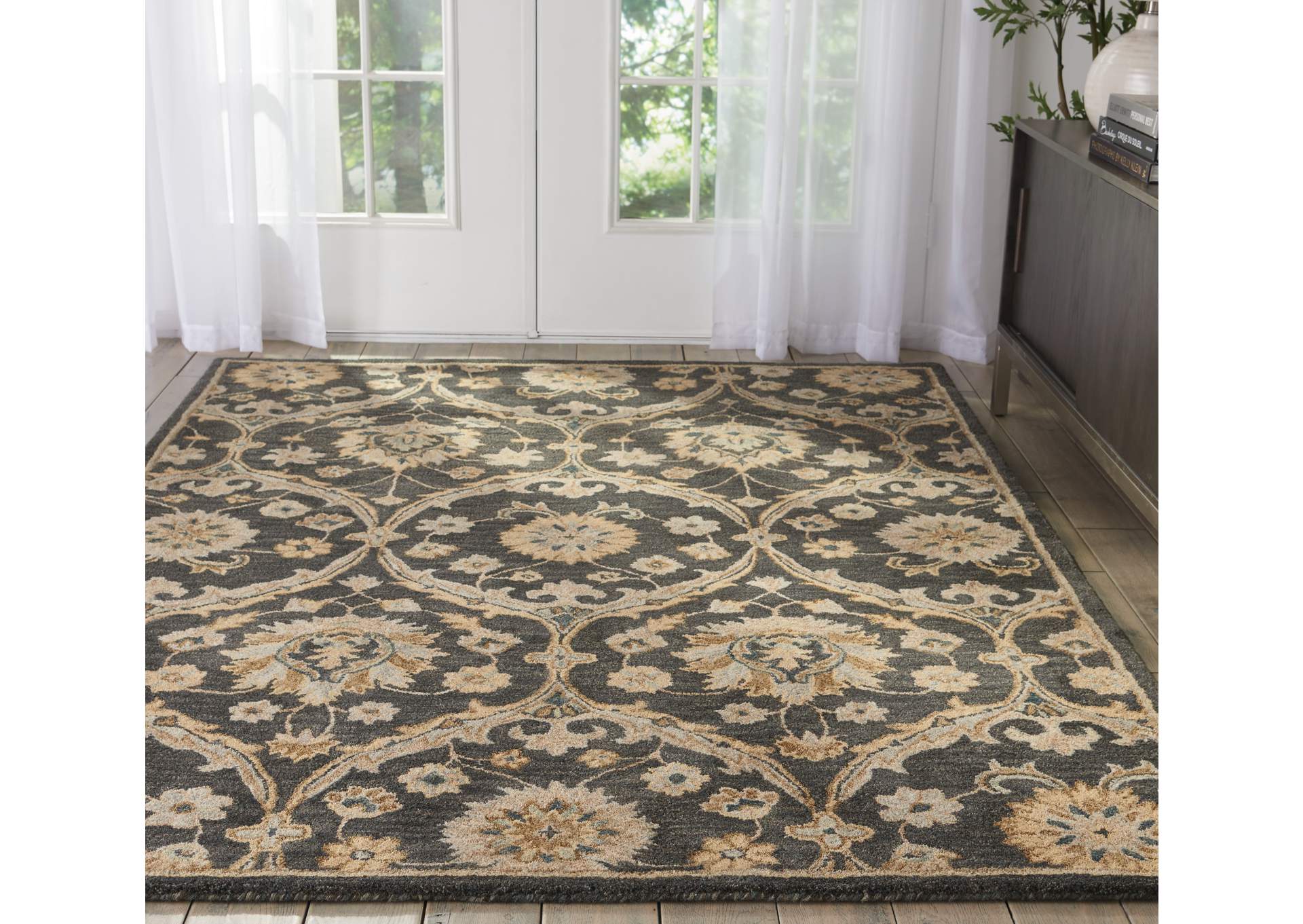 Nourison Jazmine JAZ03 Dark Blue and Gold 5'x8' Moroccan Area Rug,Nourison