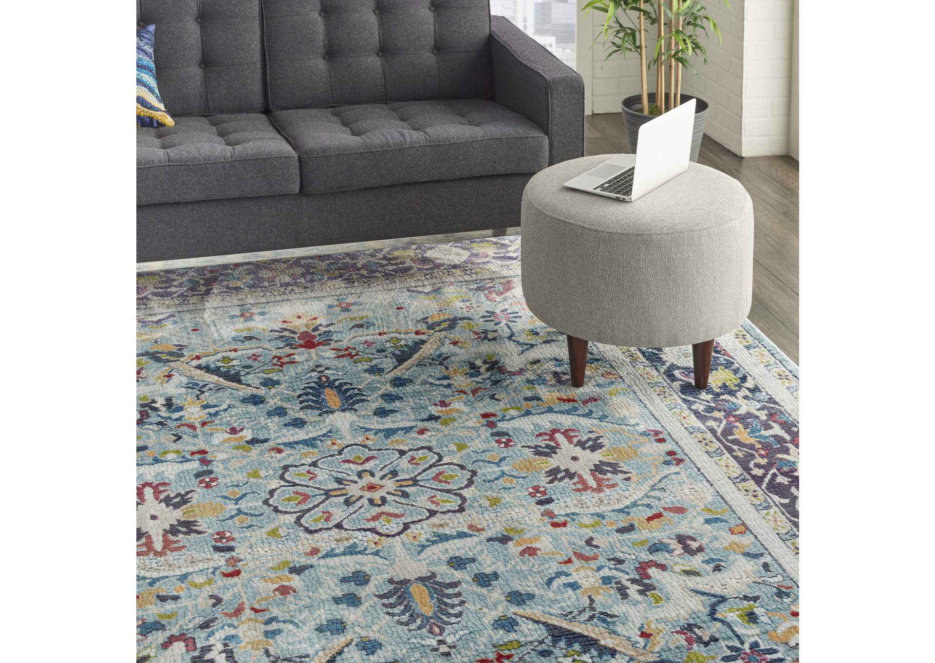 Nourison Ankara Global ANR14 Light Blue Multicolor 8'x10' Large Textured Rug,Nourison