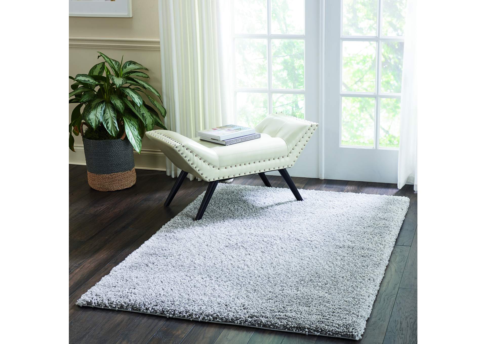 Nourison Malibu Shag MSG01 Grey 4'x6' Area Rug,Nourison