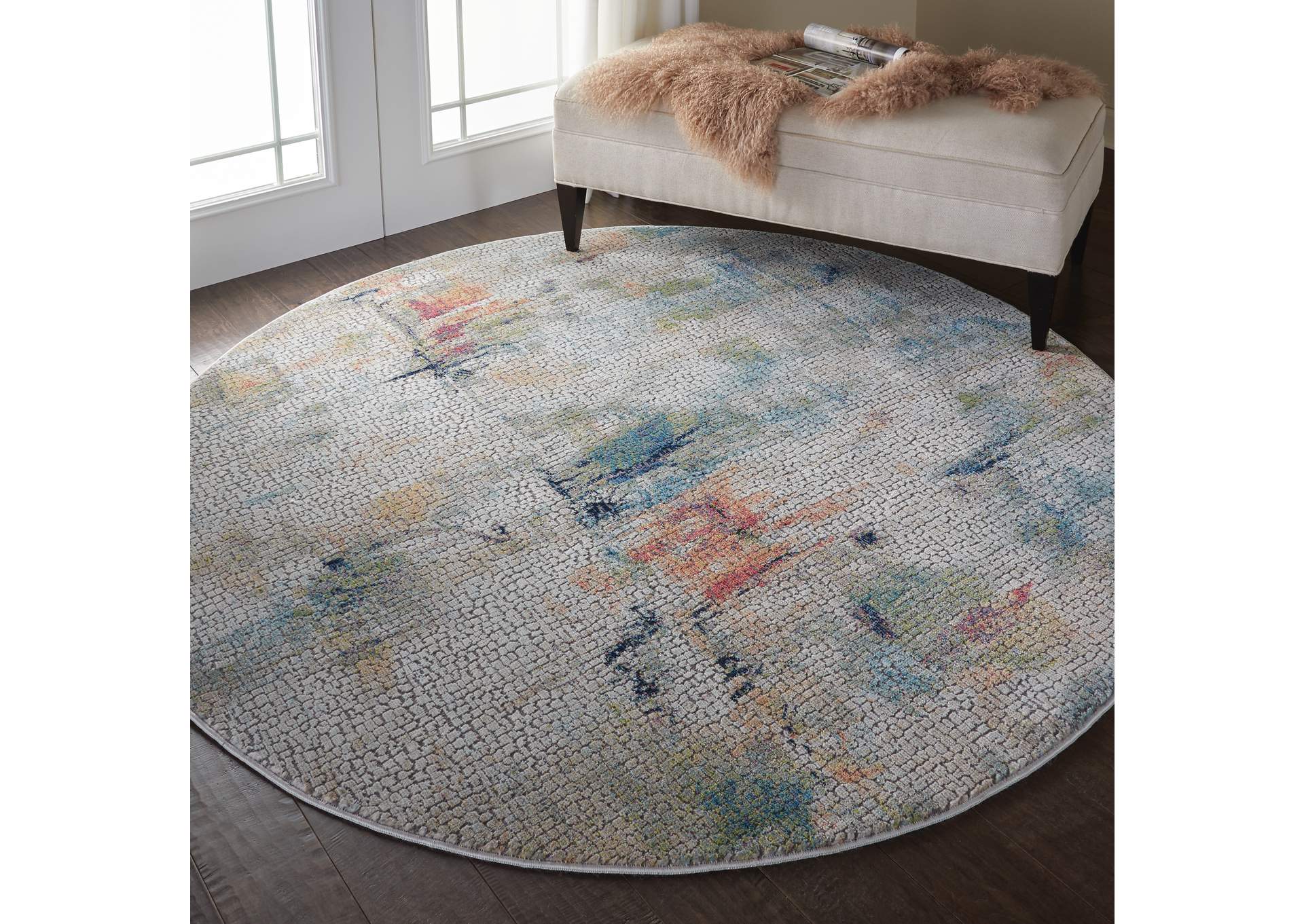 Nourison Ankara Global ANR09 White Multicolor 4' Round Abstract Area Rug,Nourison