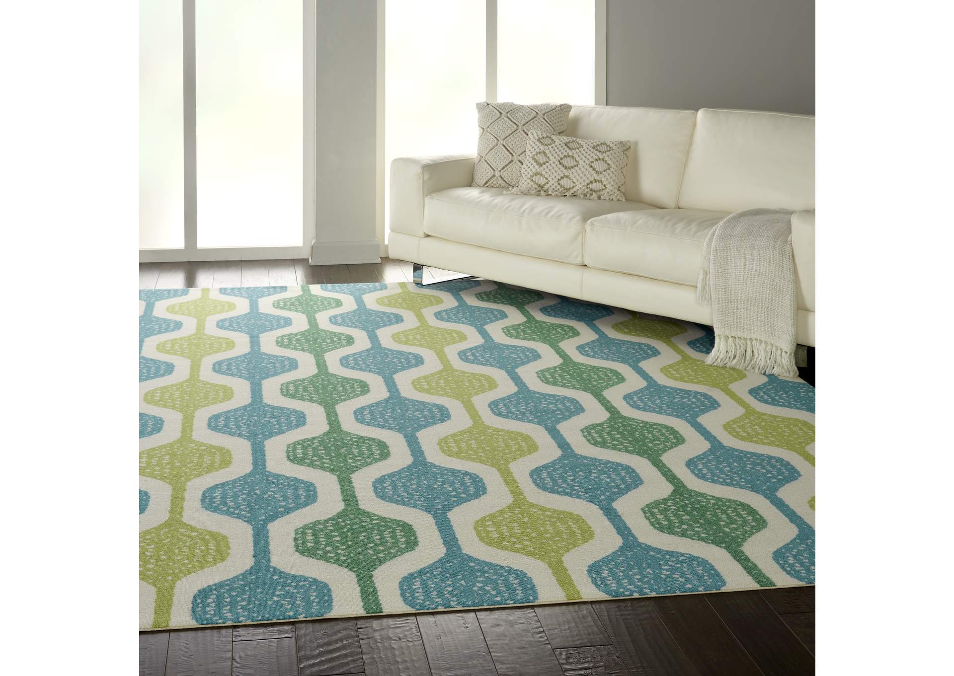 Waverly Sun N Shade SND70 Blue and Green 8'x11' Oversized Indoor-outdoor Rug,Nourison