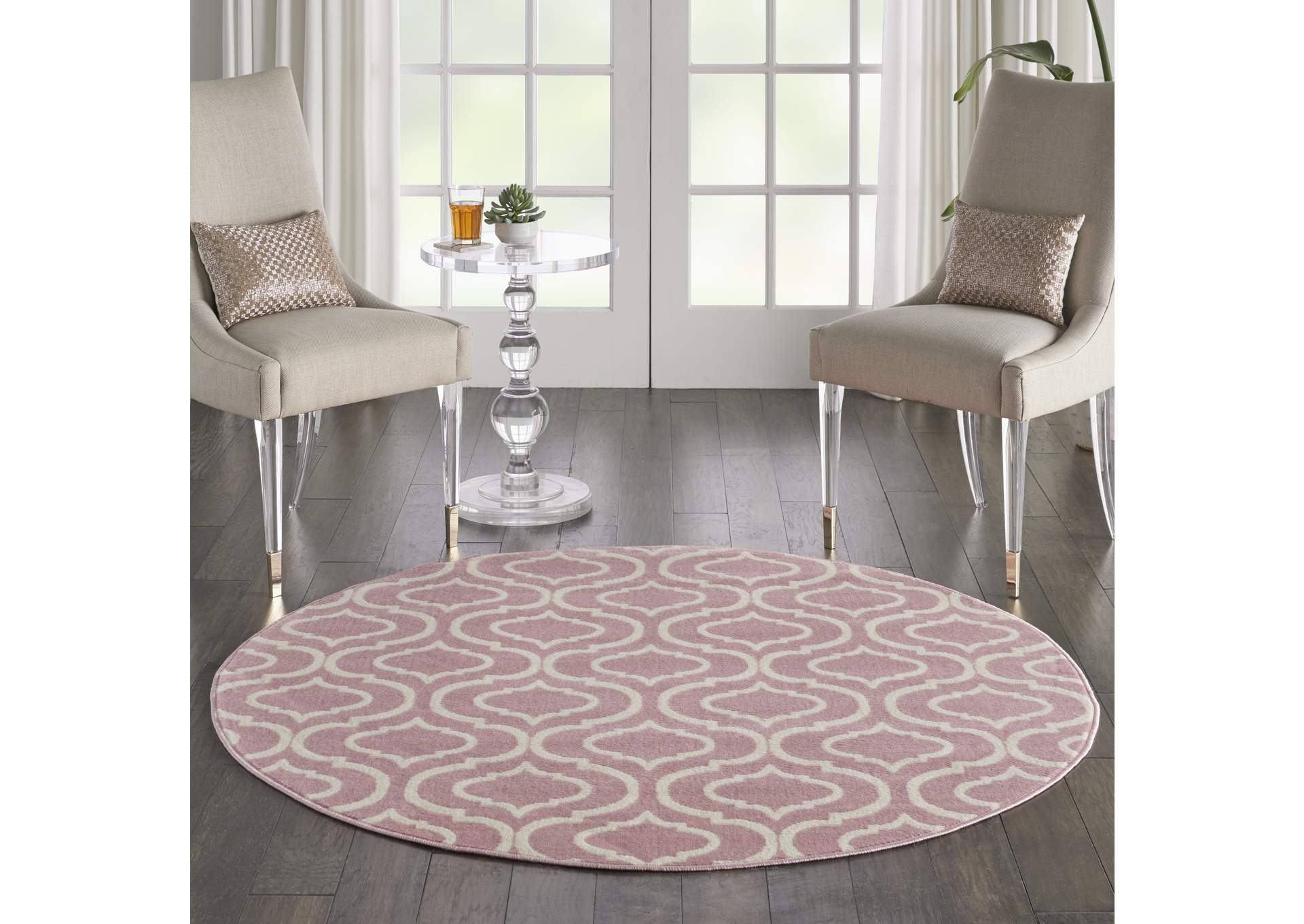 Nourison Jubilant JUB19 Pink 5' Round Moroccan Area Rug,Nourison