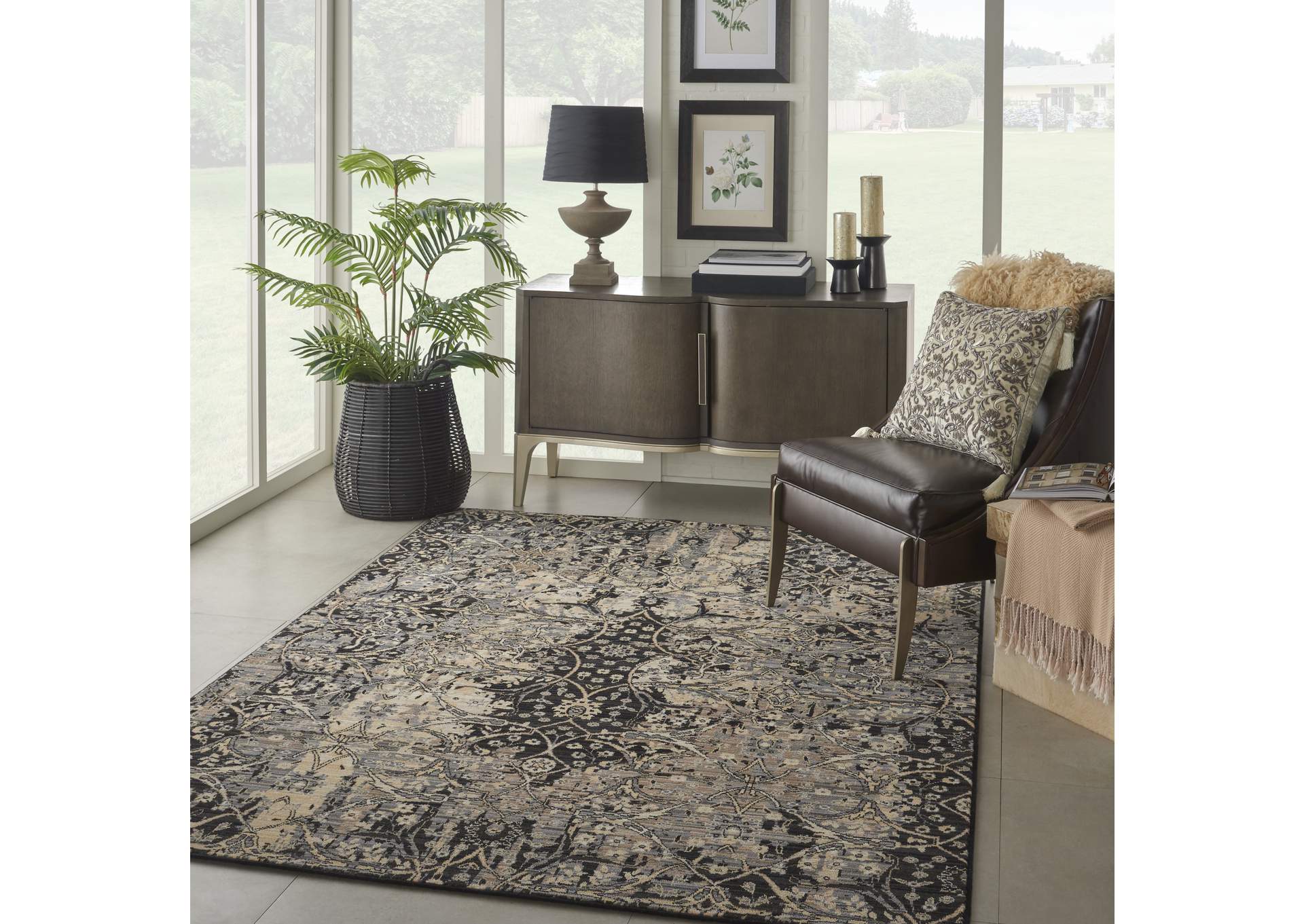 Nourison Majestic 6'x8' Charcoal Grey Vintage Area Rug,Nourison