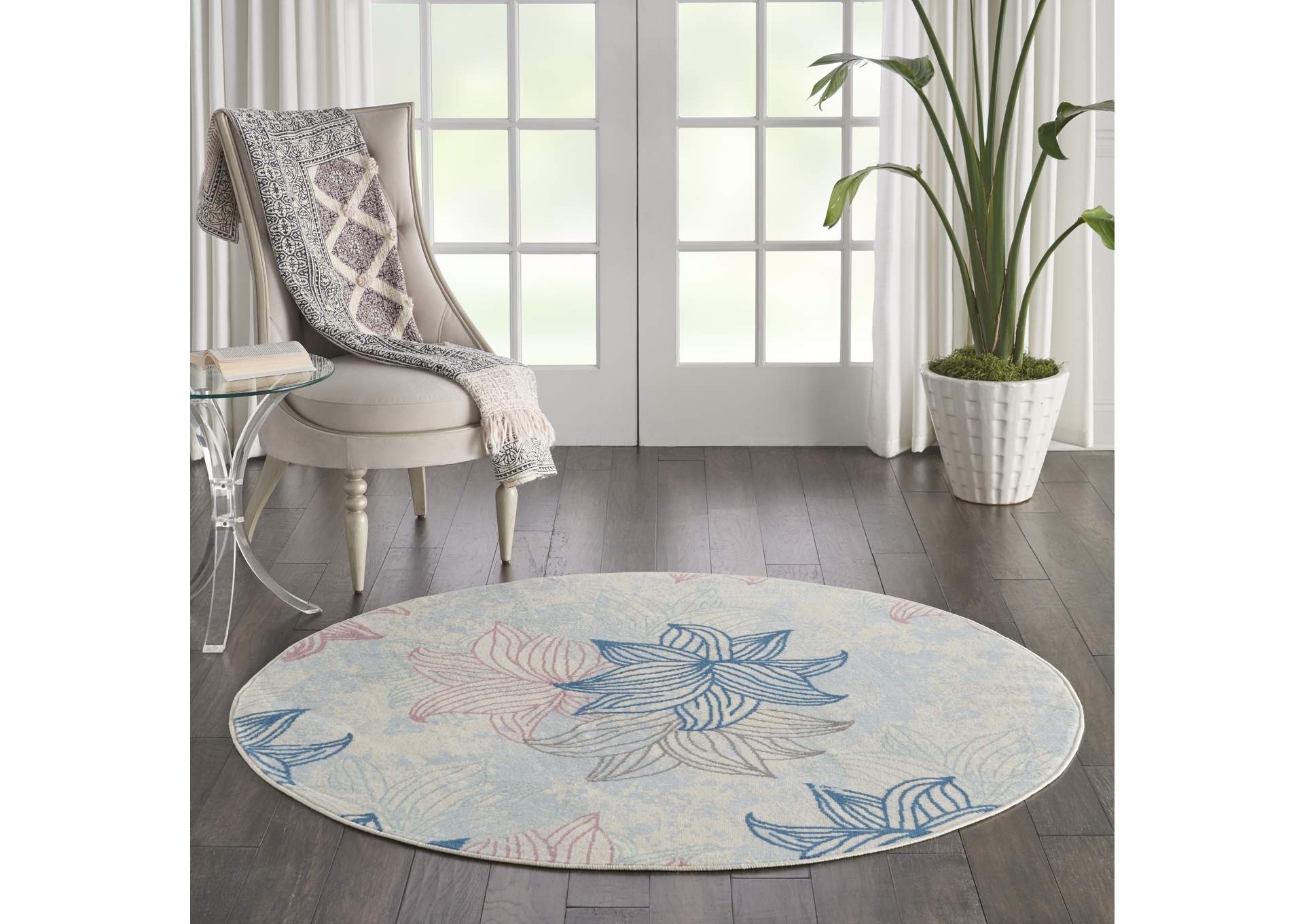 Nourison Jubilant JUB08 White Multicolor 5' Round Beach Area Rug,Nourison