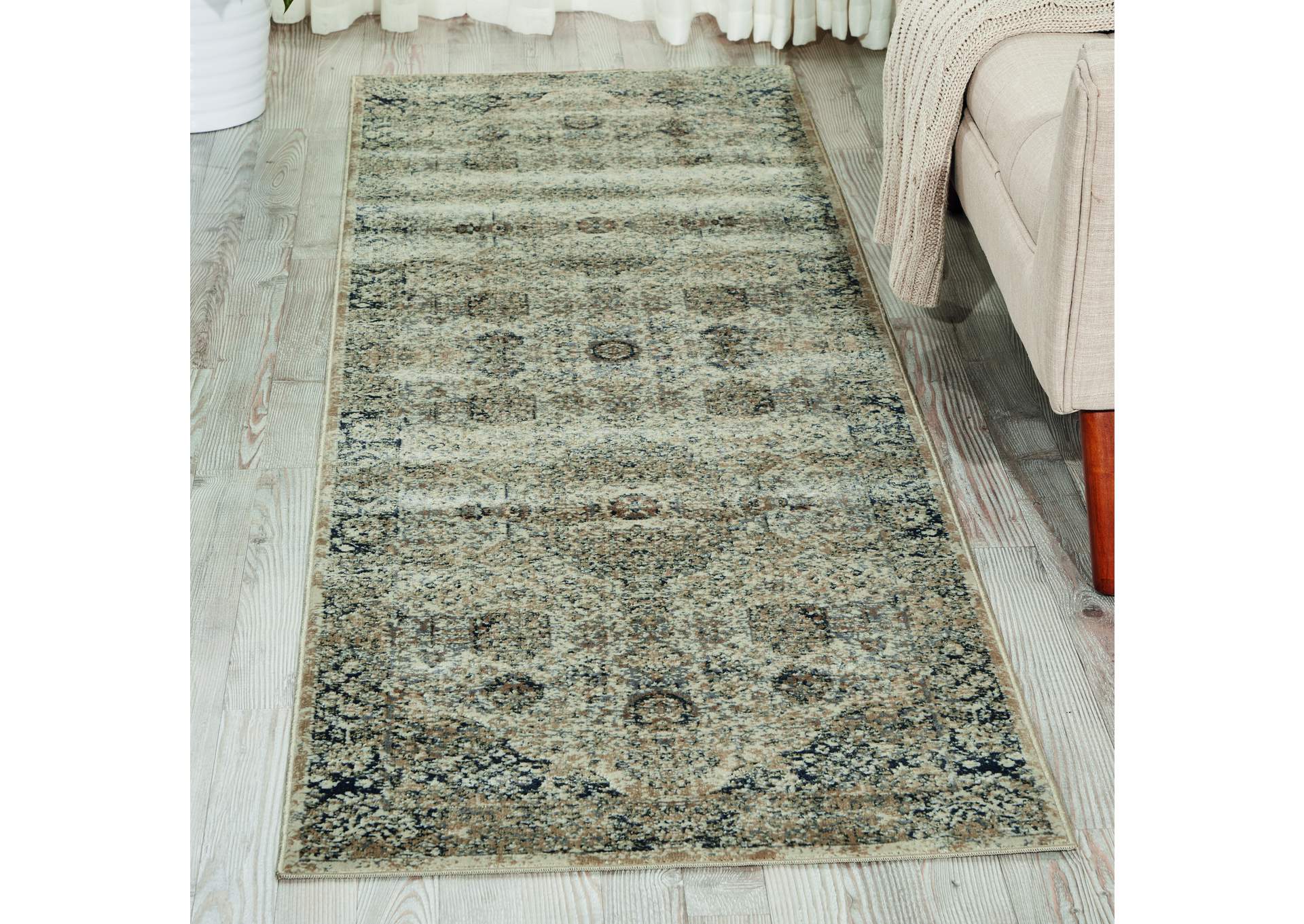 kathy ireland Home Malta MAI01 Blue and Ivory 8' Runner Hallway Rug,Nourison