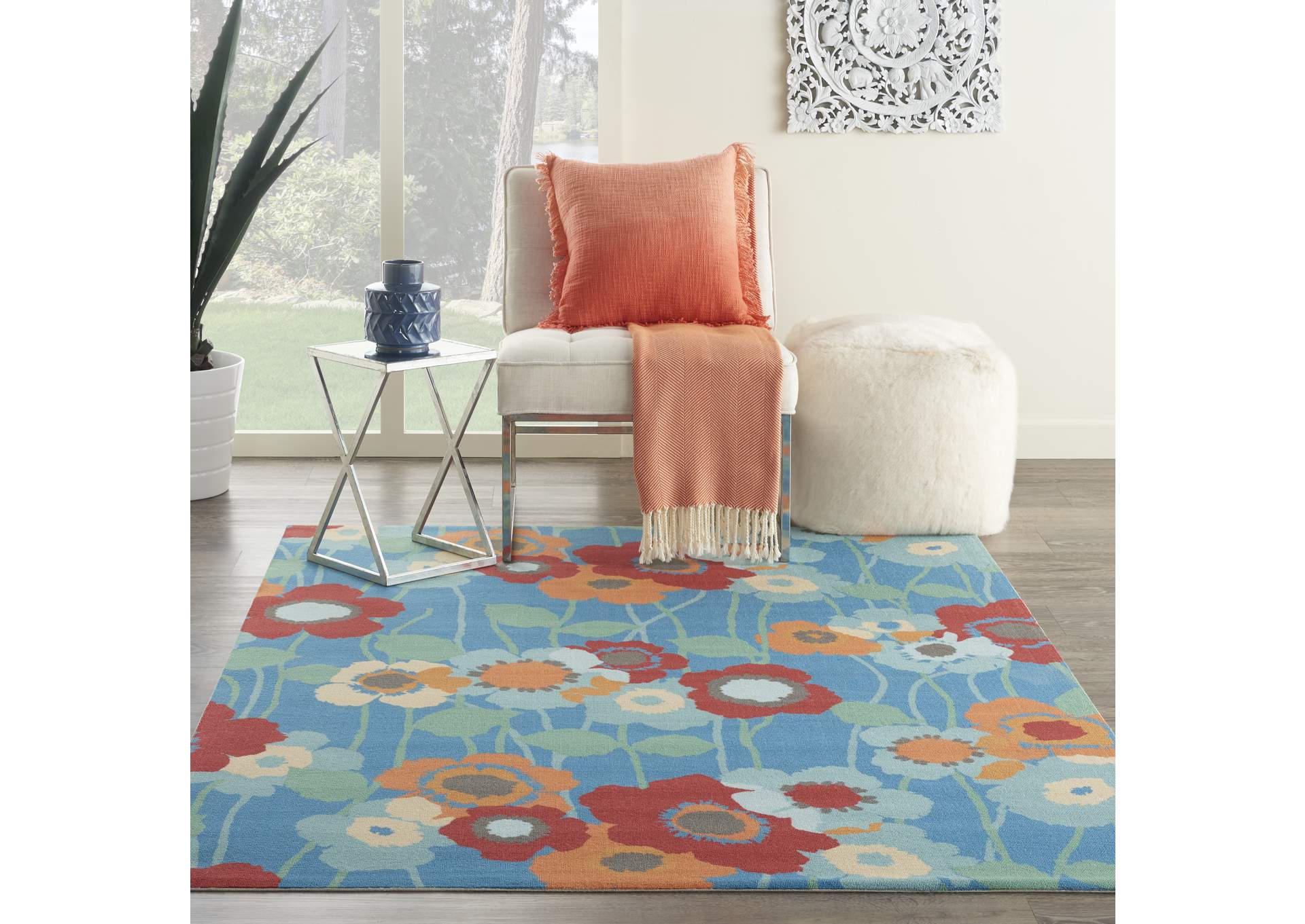 Waverly Sun N Shade SND27 Blue 4'x6' Area Rug,Nourison