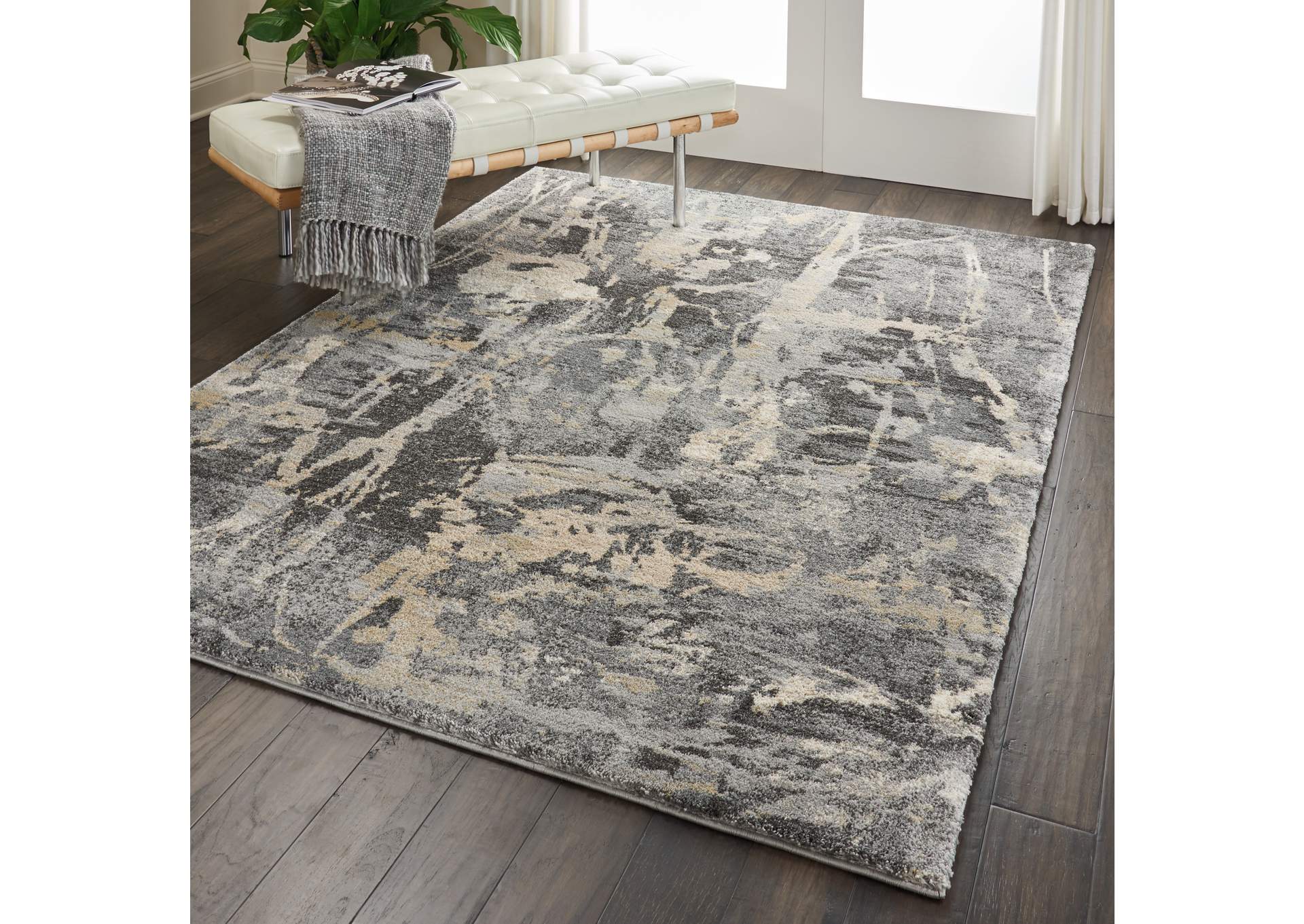 Nourison Fusion FSS10 Beige and Grey 5'x7' Modern Area Rug,Nourison