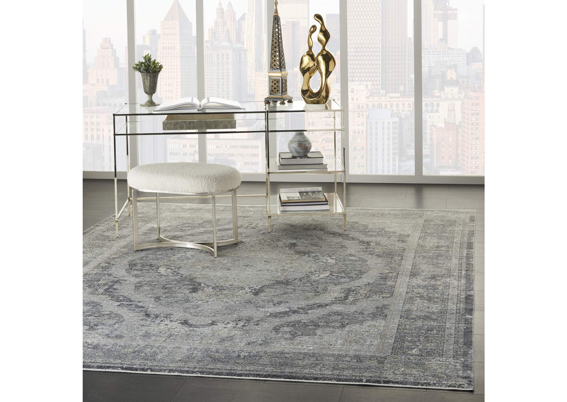 Nourison Starry Nights 10' x 13' Charcoal and Cream Vintage Area Rug,Nourison