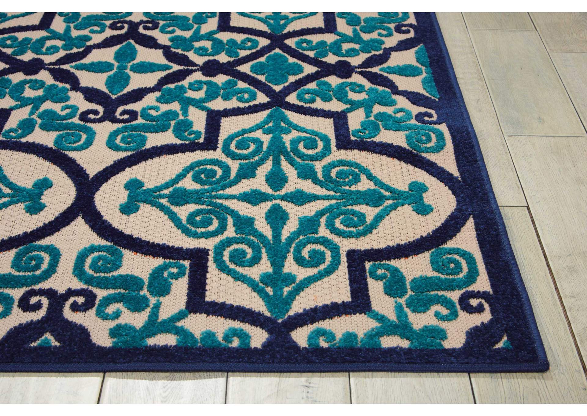 Nourison Aloha ALH14 Dark Blue and Ivory 8'x11' Oversized Indoor-outdoor Rug,Nourison