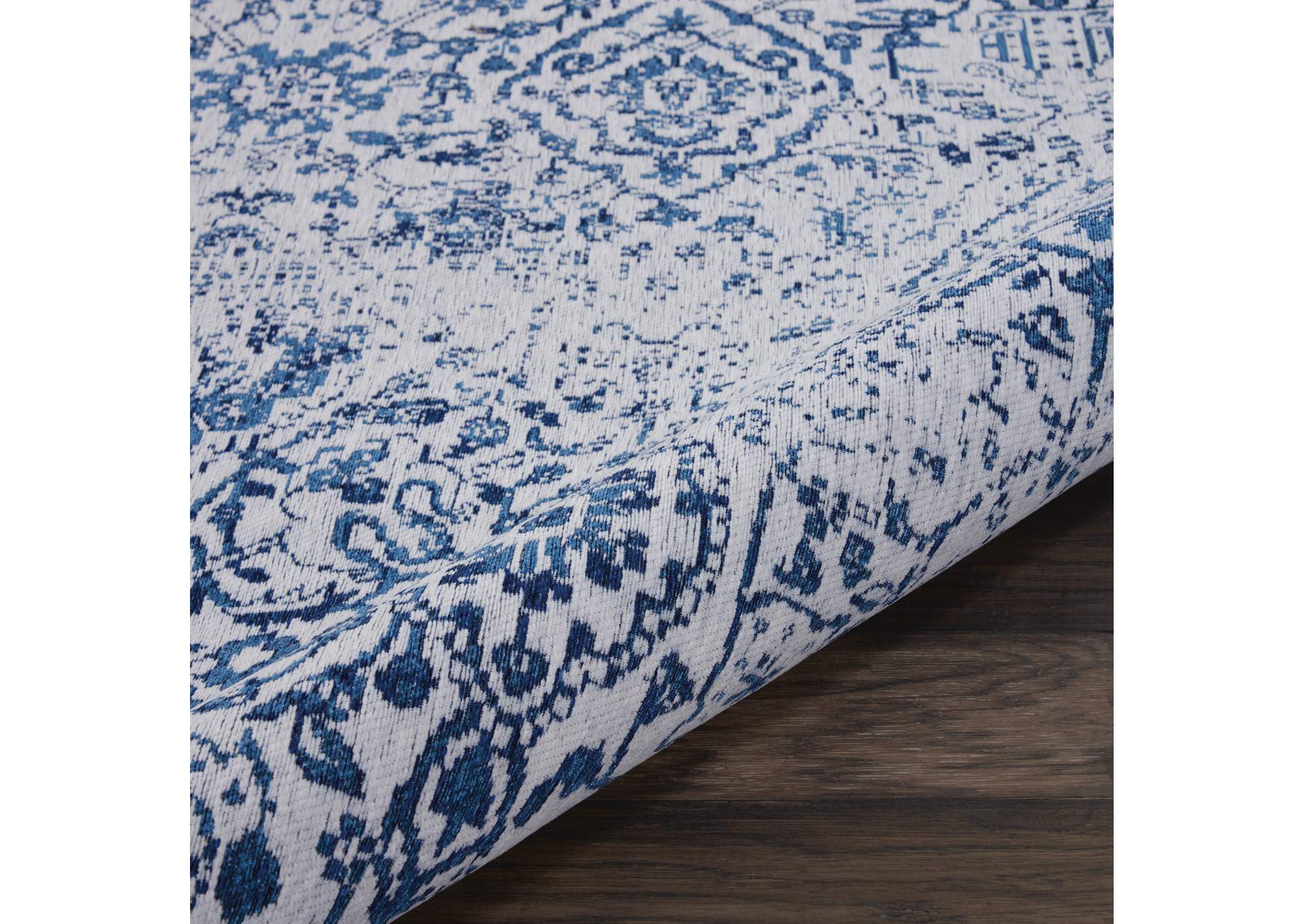 Nourison Damask DAS06 Dark Blue and White 6'x9' Vintage Area Rug,Nourison