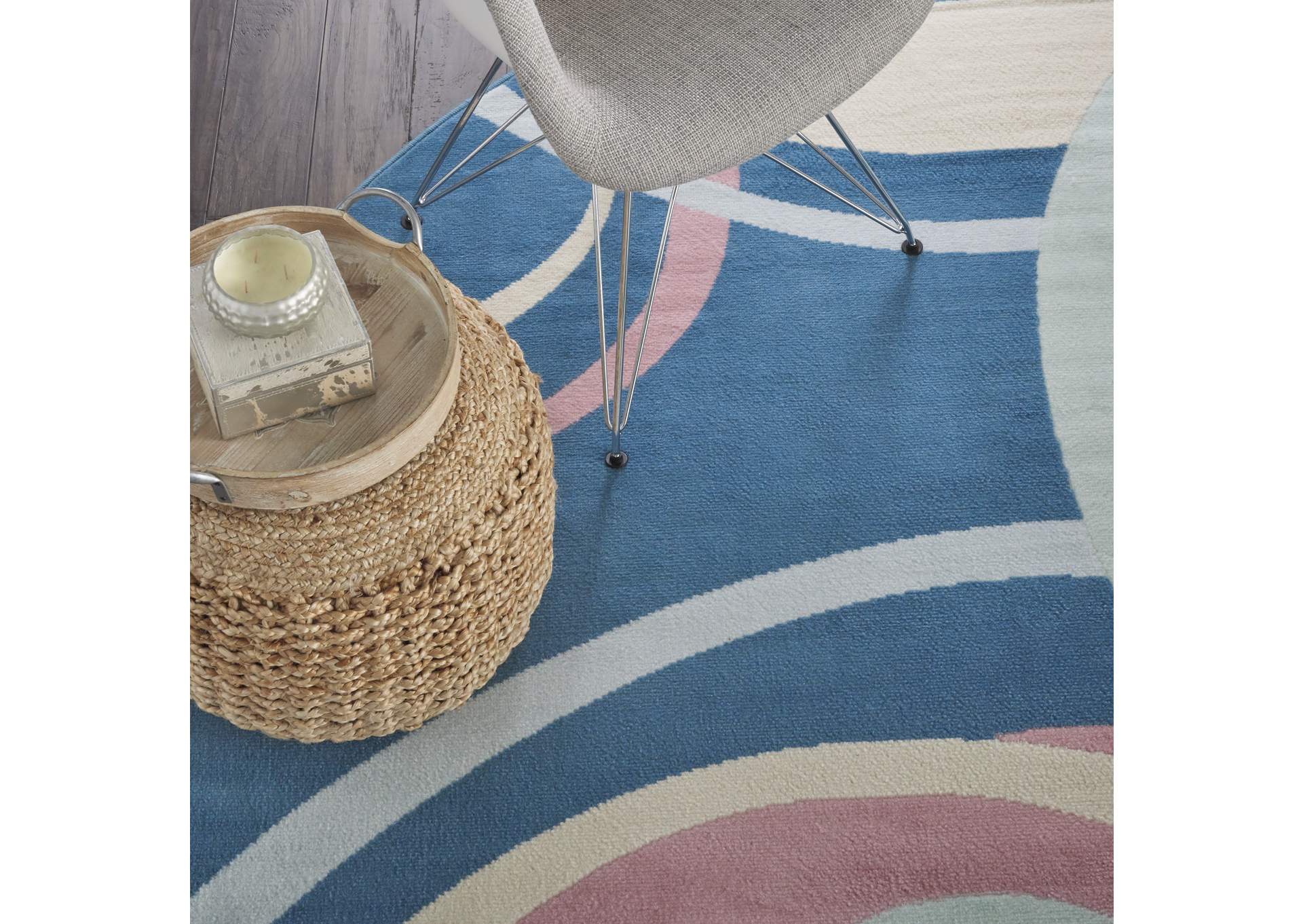 Nourison Grafix GRF21 Blue and Pink 8' Round Large Rug,Nourison