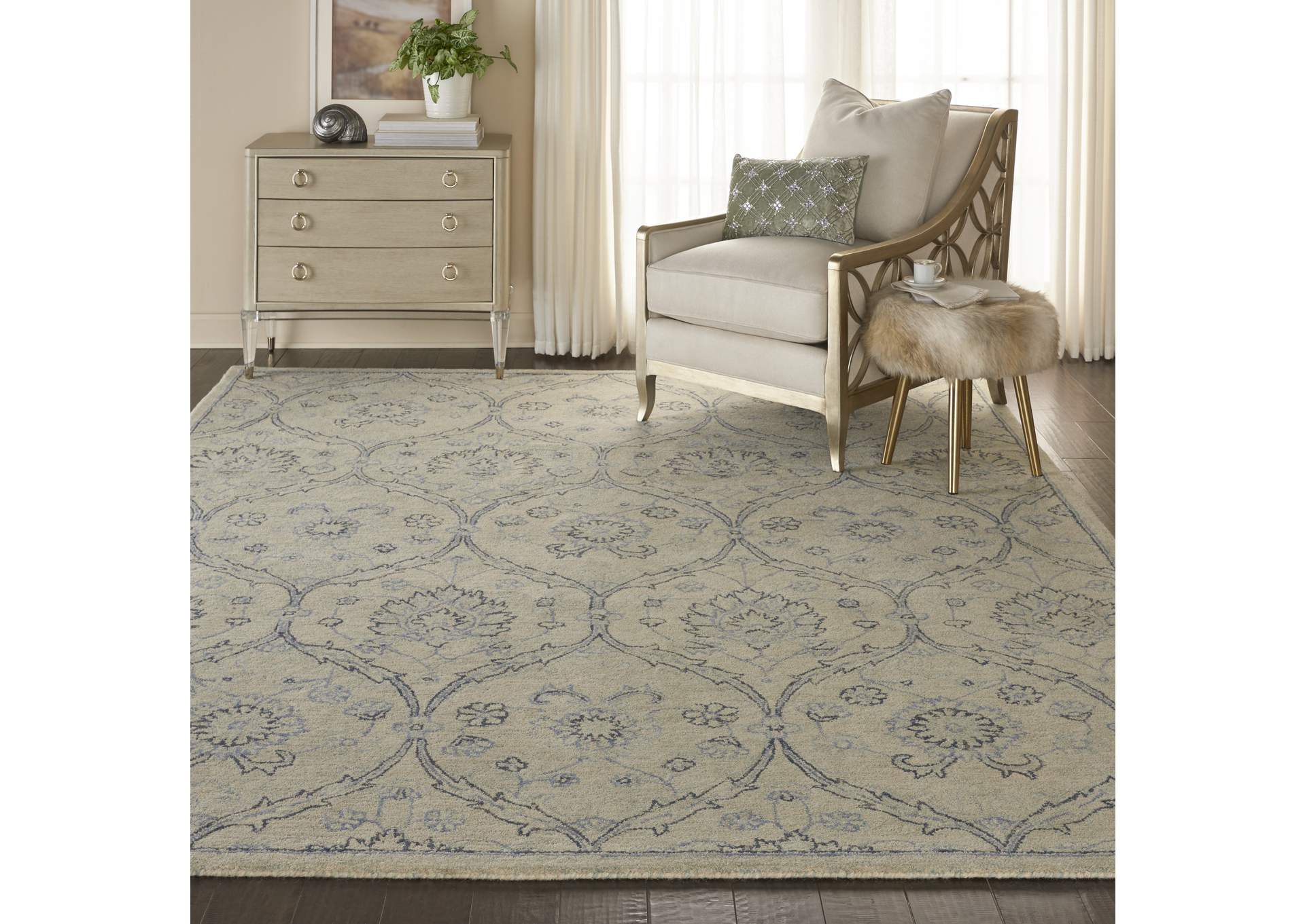 Nourison Jazmine JAZ03 Ivory and Blue 8'x10' Large Wool Rug,Nourison