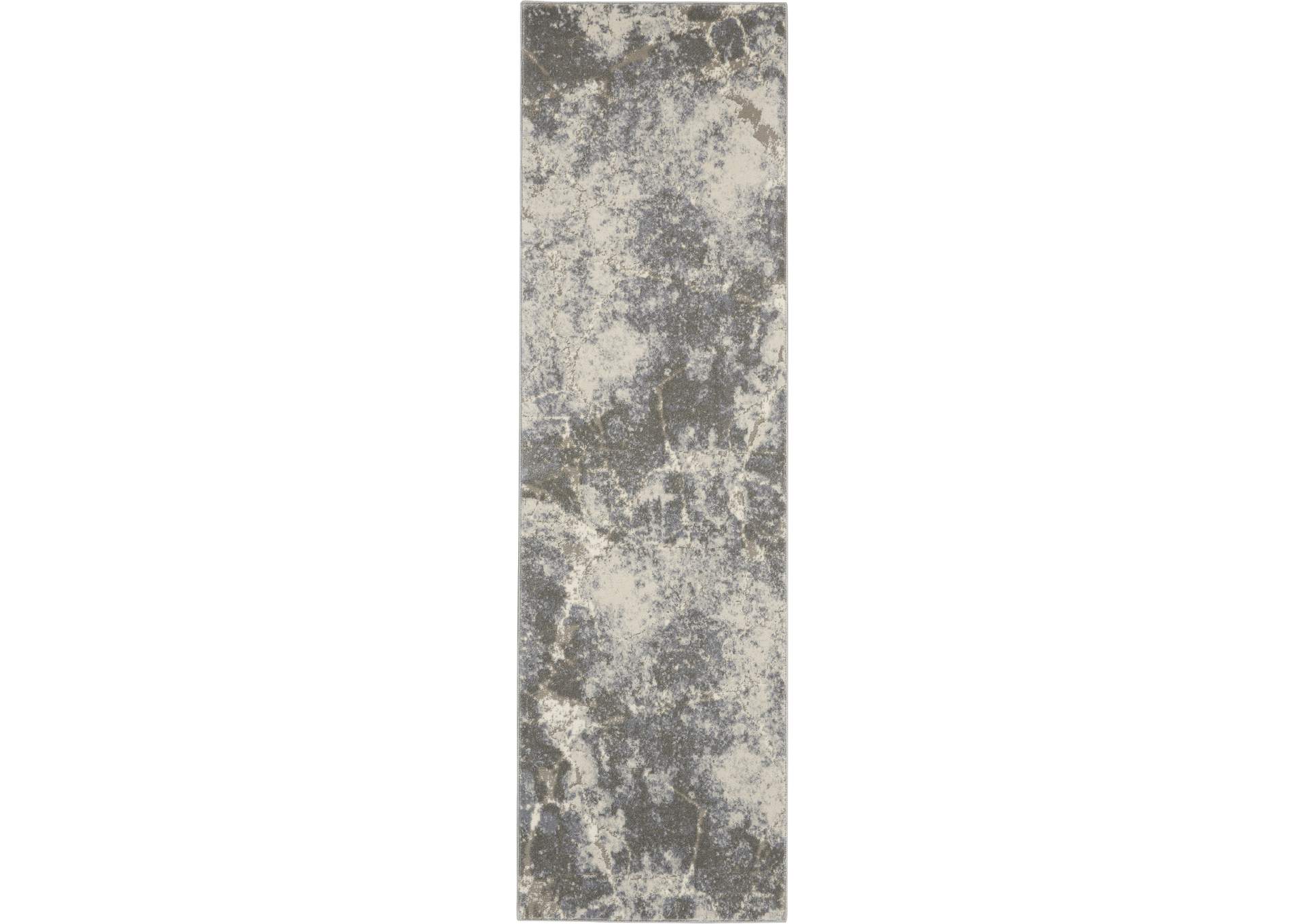 kathy ireland Home Sahara KI394 Grey and White 8' Runner Hallway Rug,Nourison