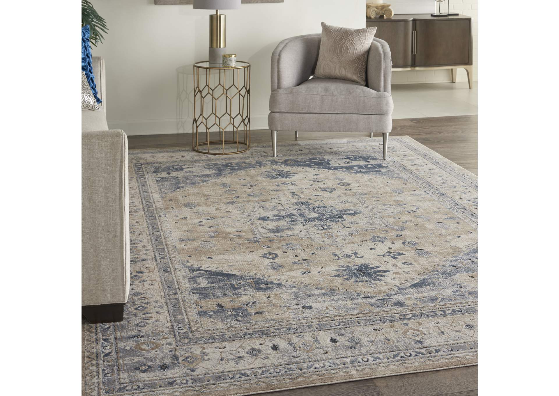 kathy ireland Home Malta MAI02 Beige and Blue 9'x12' Rug,Nourison