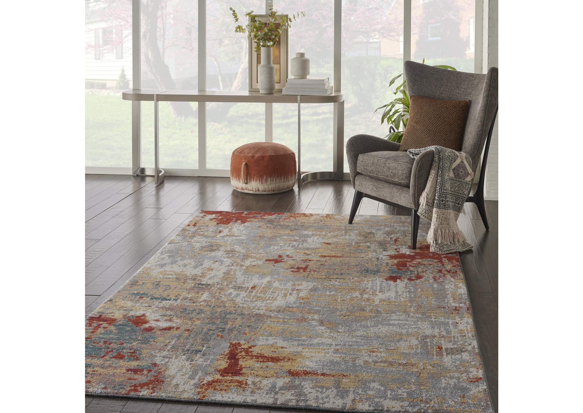Nourison Artworks ATW03 Red and Gold Multicolor 6'x8' Abstract Area Rug,Nourison