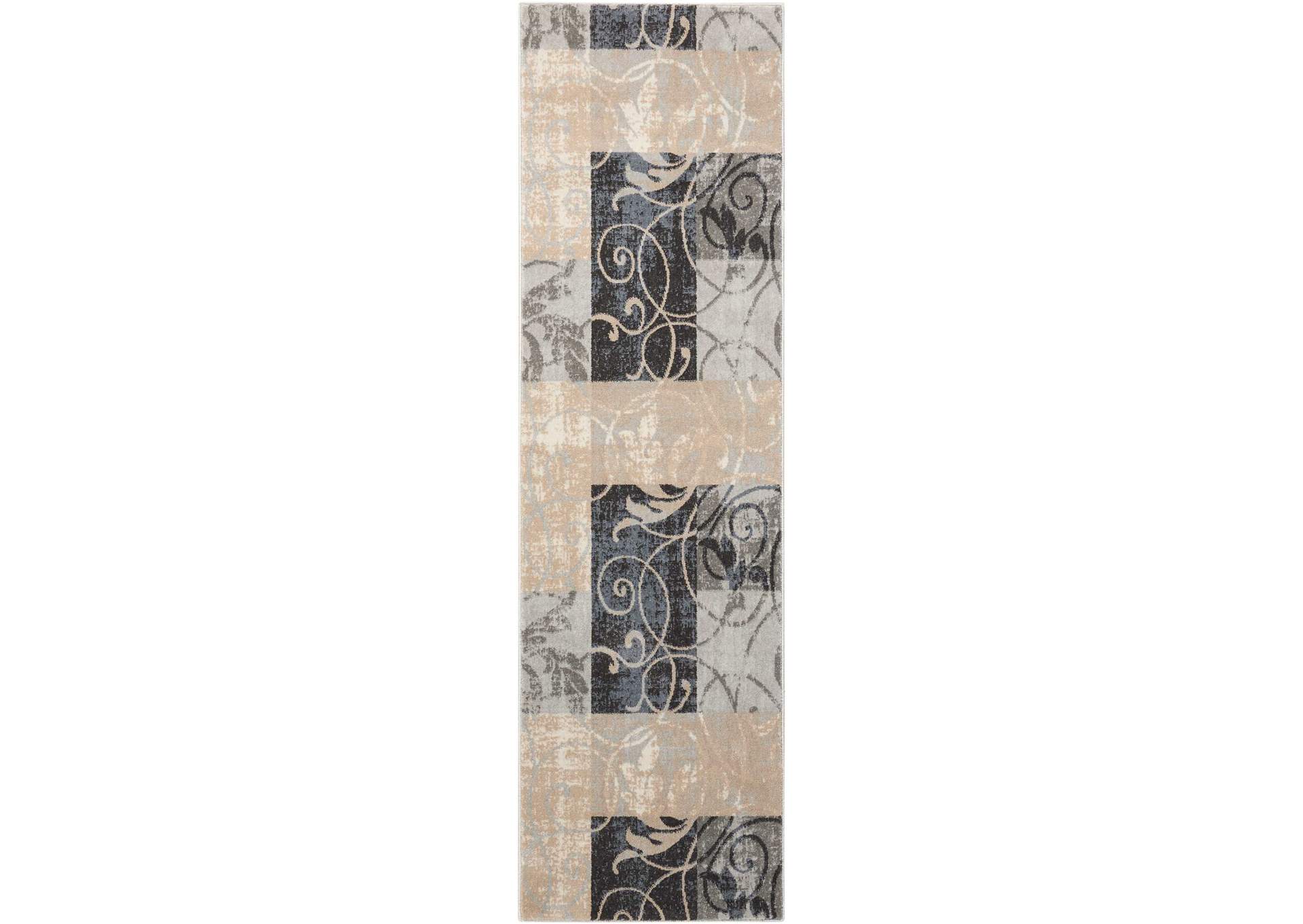 Nourison Maxell MAE03 Black and Beige 8' Runner Hallway Rug,Nourison