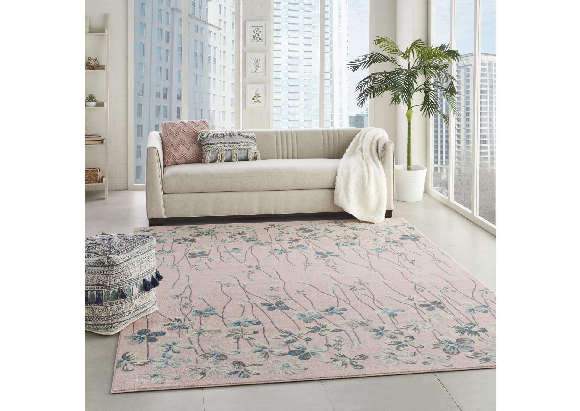 Nourison Tranquil TRA04 Pink 8'x10' Large Rug,Nourison