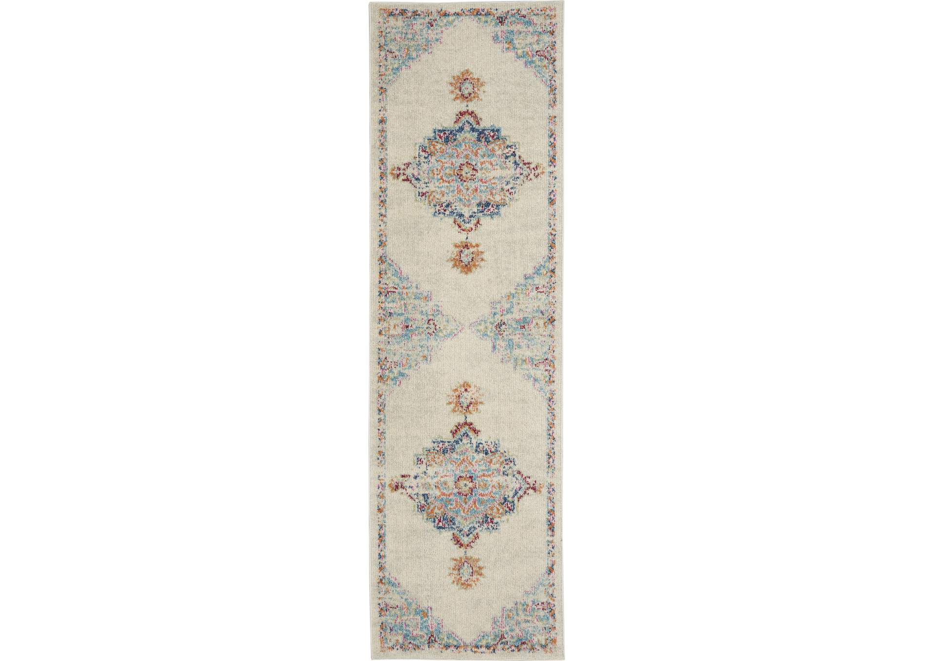 Nourison Passion 8' Runner Grey, Ivory, Multicolored Bohemian Area Rug,Nourison