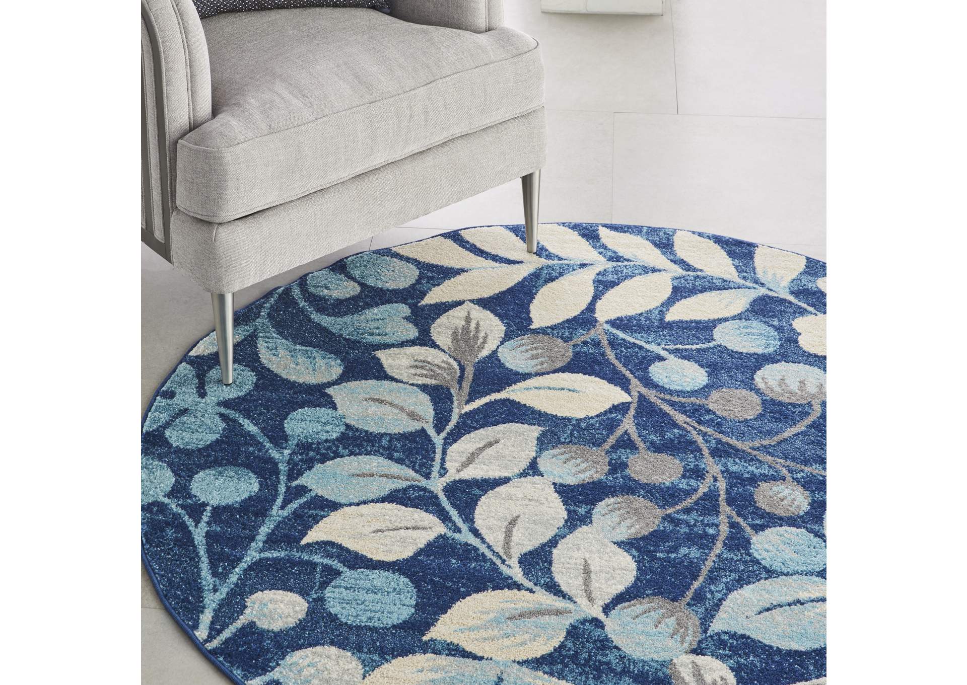 Nourison Tranquil TRA03 Navy Blue 5' Round Botanical Area Rug,Nourison
