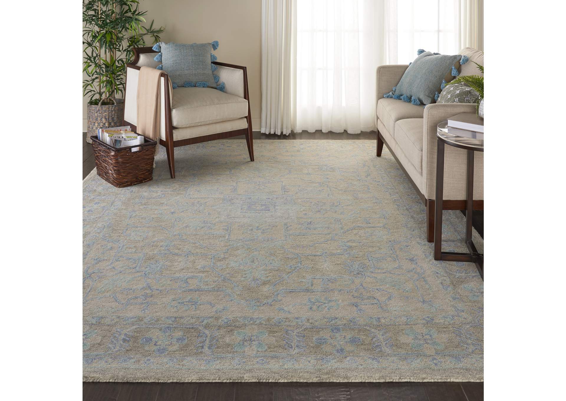 Nourison Jazmine JAZ01 Grey and Blue 8'x10' Large Wool Rug,Nourison