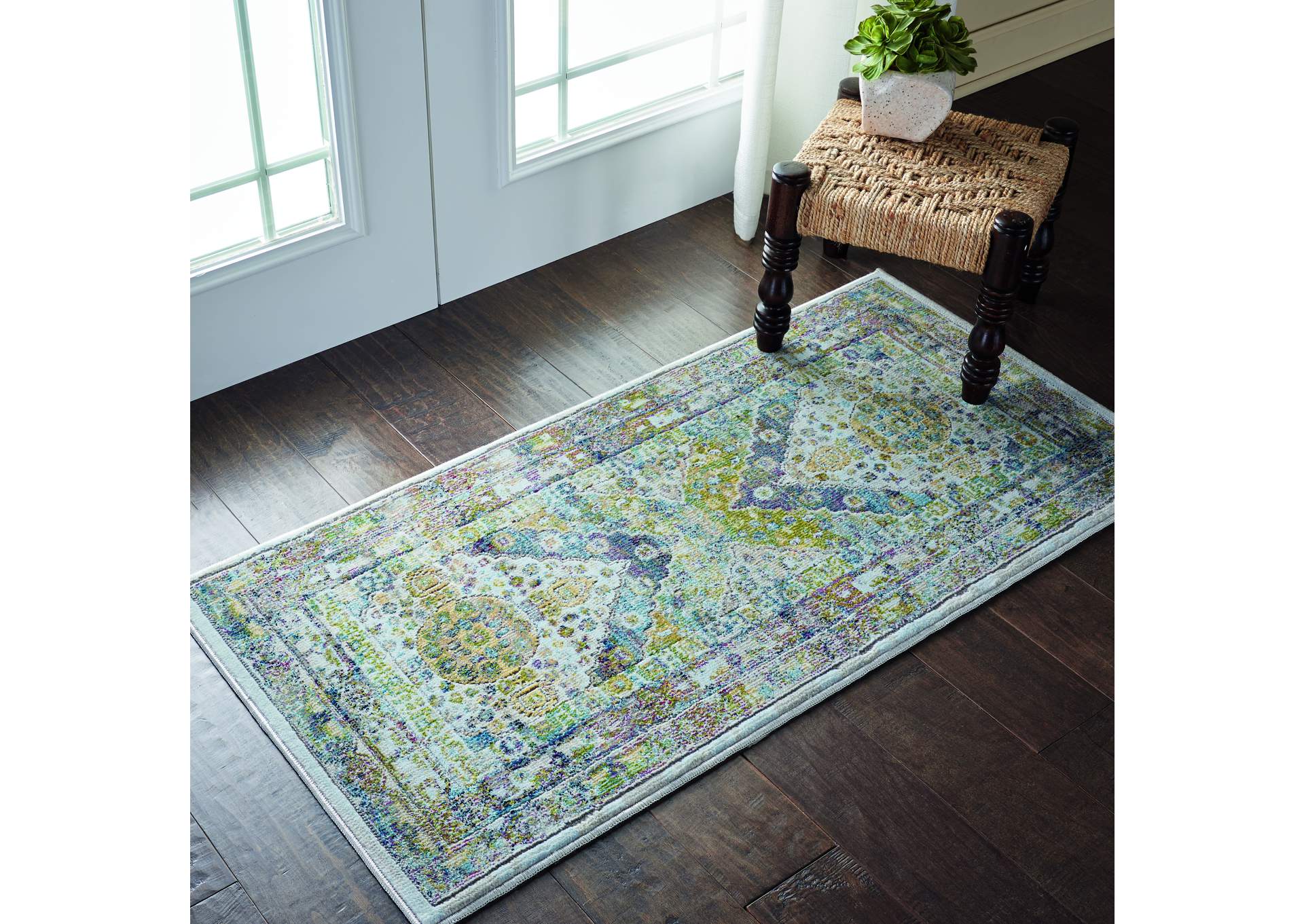 Nourison Ankara Global ANR07 Blue and Green Farmhouse Area Rug,Nourison