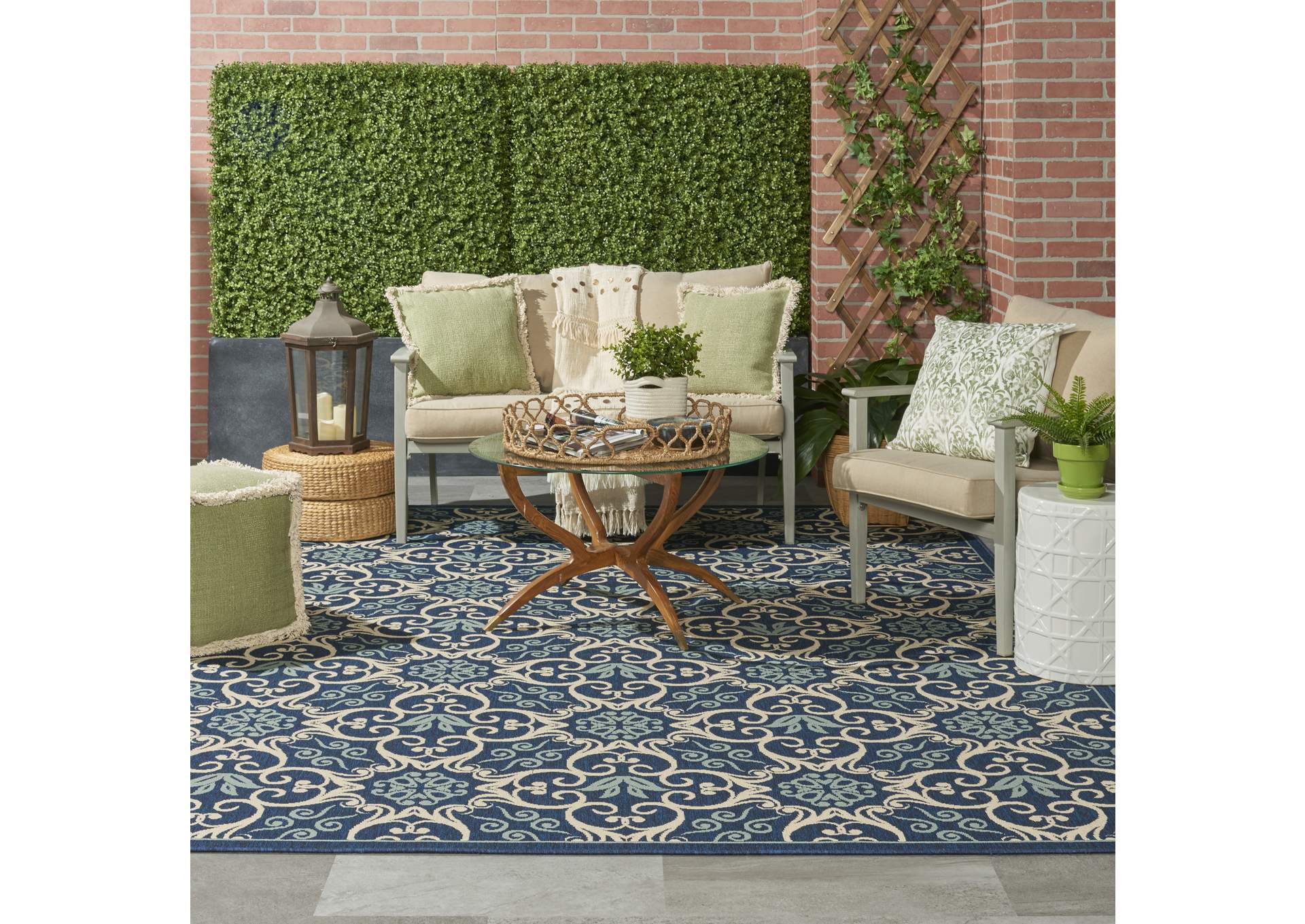 Nourison Caribbean CRB02 Navy Blue and White 8'x11' Oversized Rug,Nourison