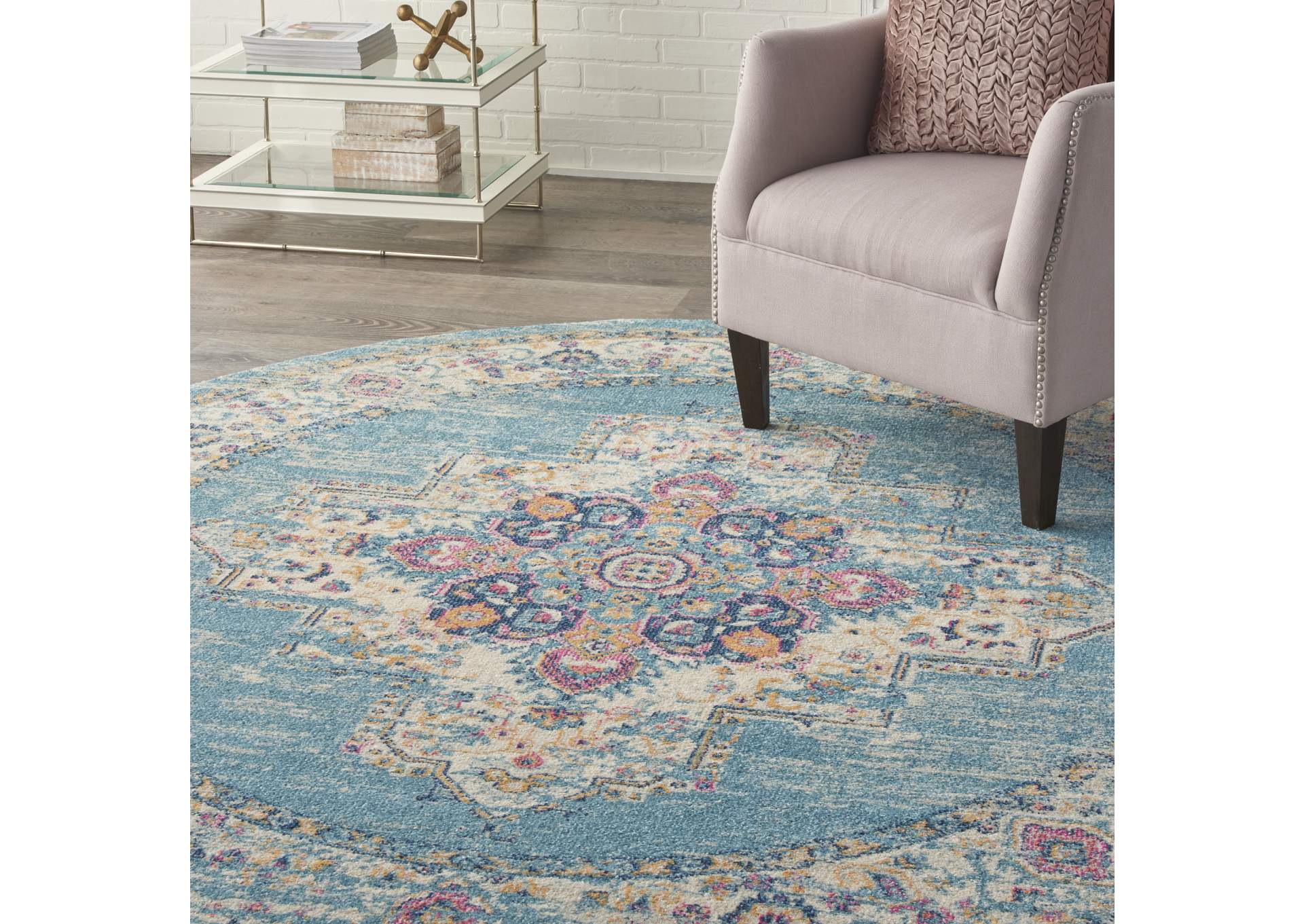 Nourison Passion 8' Round Ivory Light Blue Area Rug,Nourison