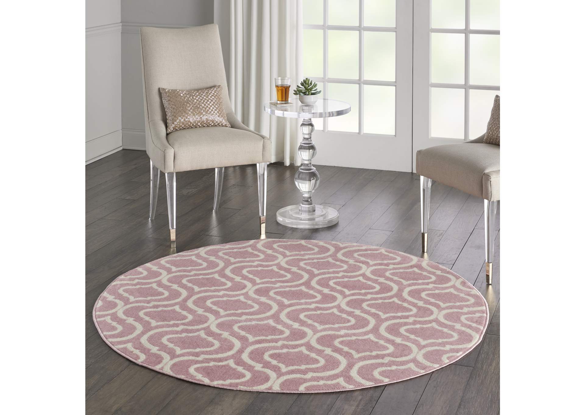 Nourison Jubilant JUB19 Pink 5' Round Moroccan Area Rug,Nourison