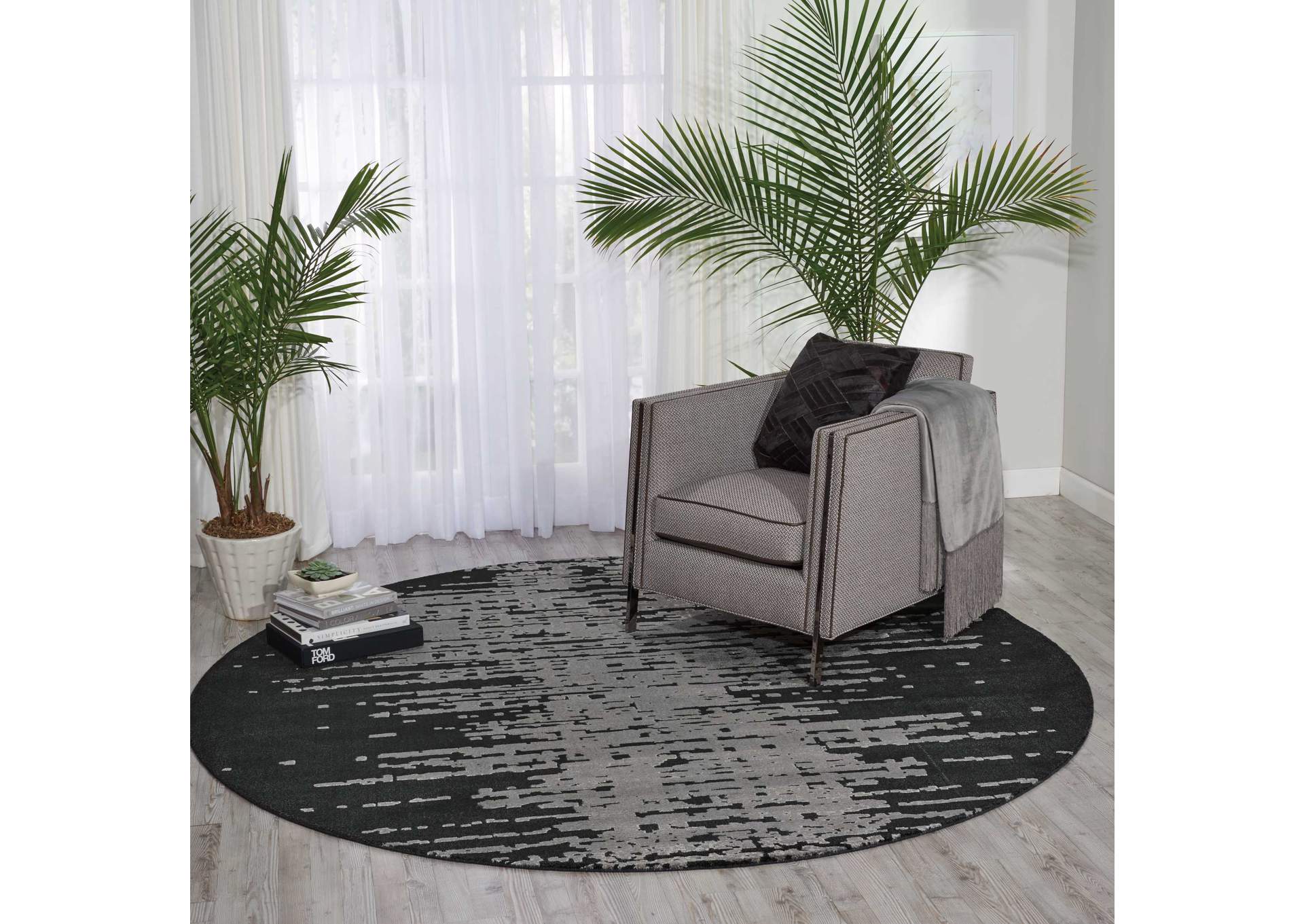 Nourison Twilight TWI11 Black and Grey 8' Round Large Rug,Nourison