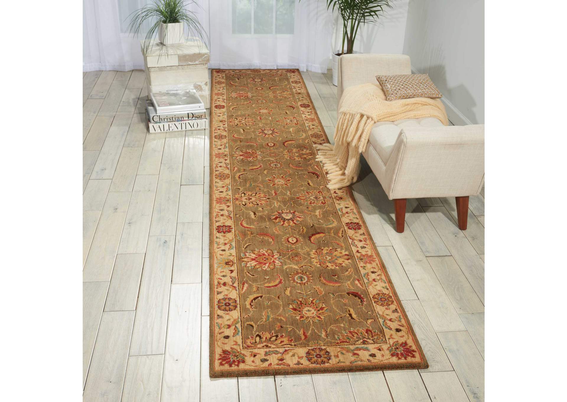 Nourison Living Treasures LI04 Green 12' Runner Hallway Rug,Nourison