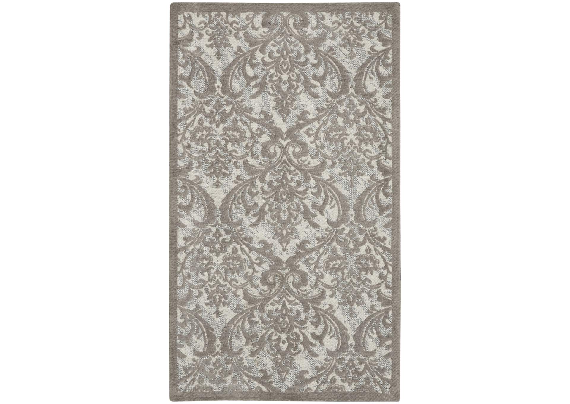Nourison Damask 2' X 4' Grey and White Vintage Area Rug,Nourison