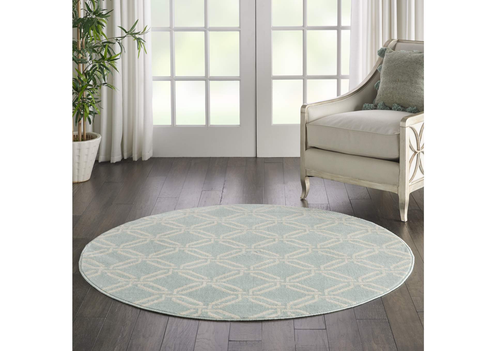 Nourison Jubilant JUB17 Aqua 5' Round Mid-century Area Rug,Nourison