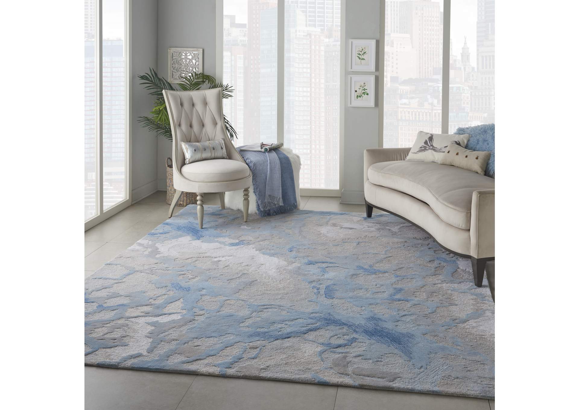 Nourison Symmetry SMM07 Beige and Blue 8'x10' Large Textured Rug,Nourison