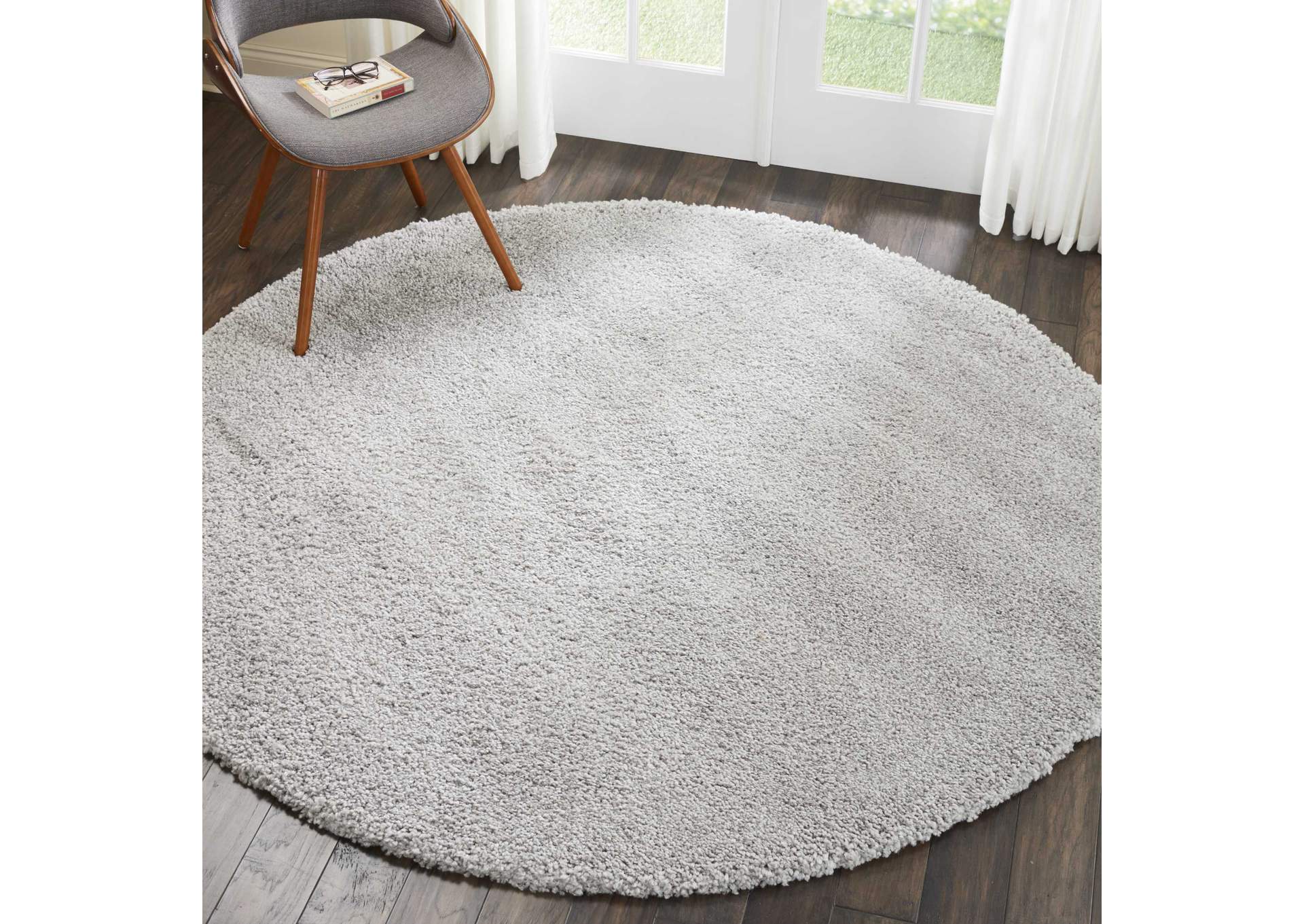 Nourison Malibu Shag MSG01 Grey 7' Round Rug,Nourison