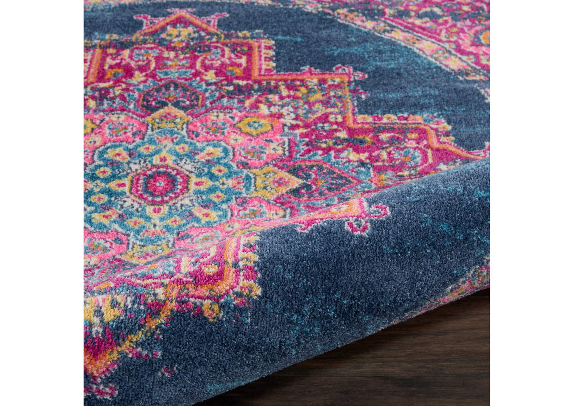 Nourison Passion PSN03 Blue and Pink 5' Round Boho Area Rug,Nourison
