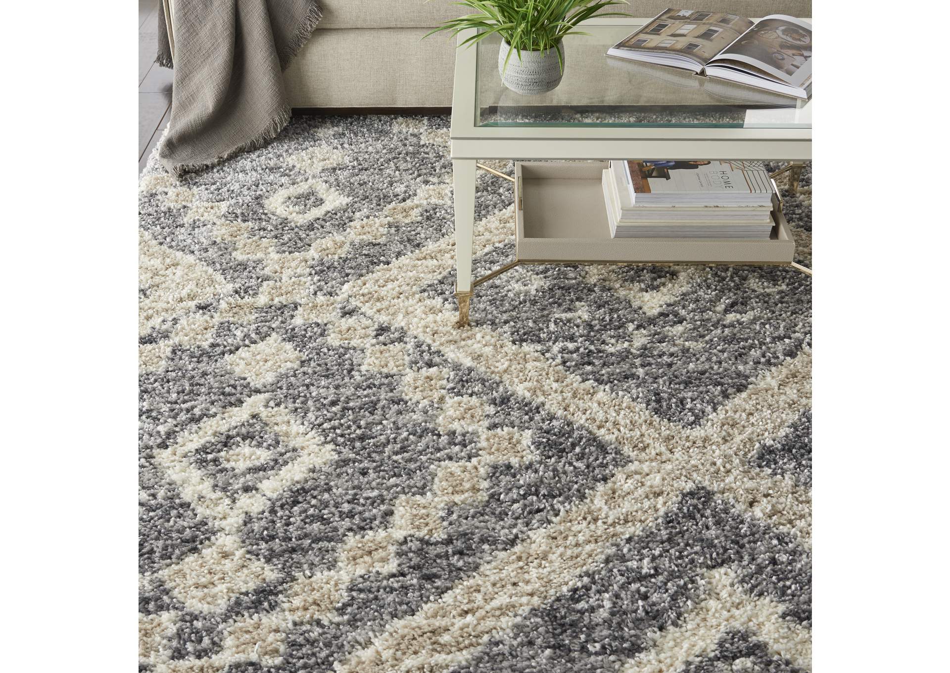 Nourison Oslo Shag OSL02 8'x11' Large Charcoal Grey Scandinavian Shag Rug,Nourison