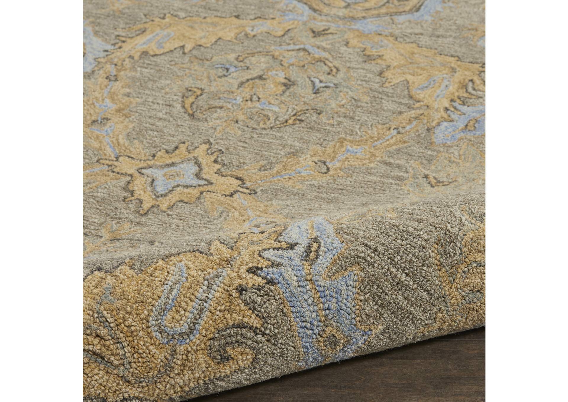 Nourison Azura AZM03 Taupe and Gold 8'x11' Pure Wool Handcrafted Rug,Nourison